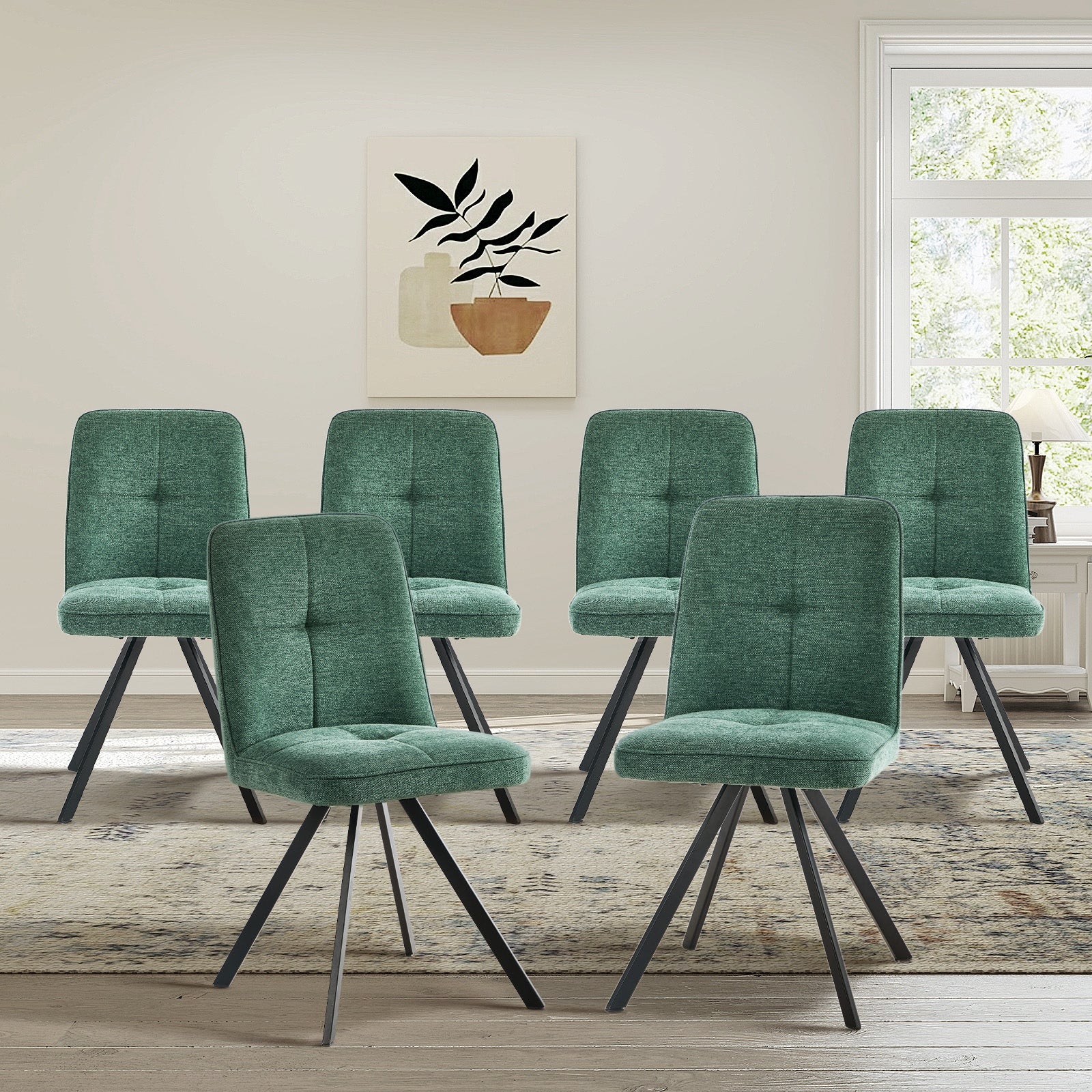 Oikiture 6x Dining Chair Kitchen Seat Linen Fabric Accent Chair Green