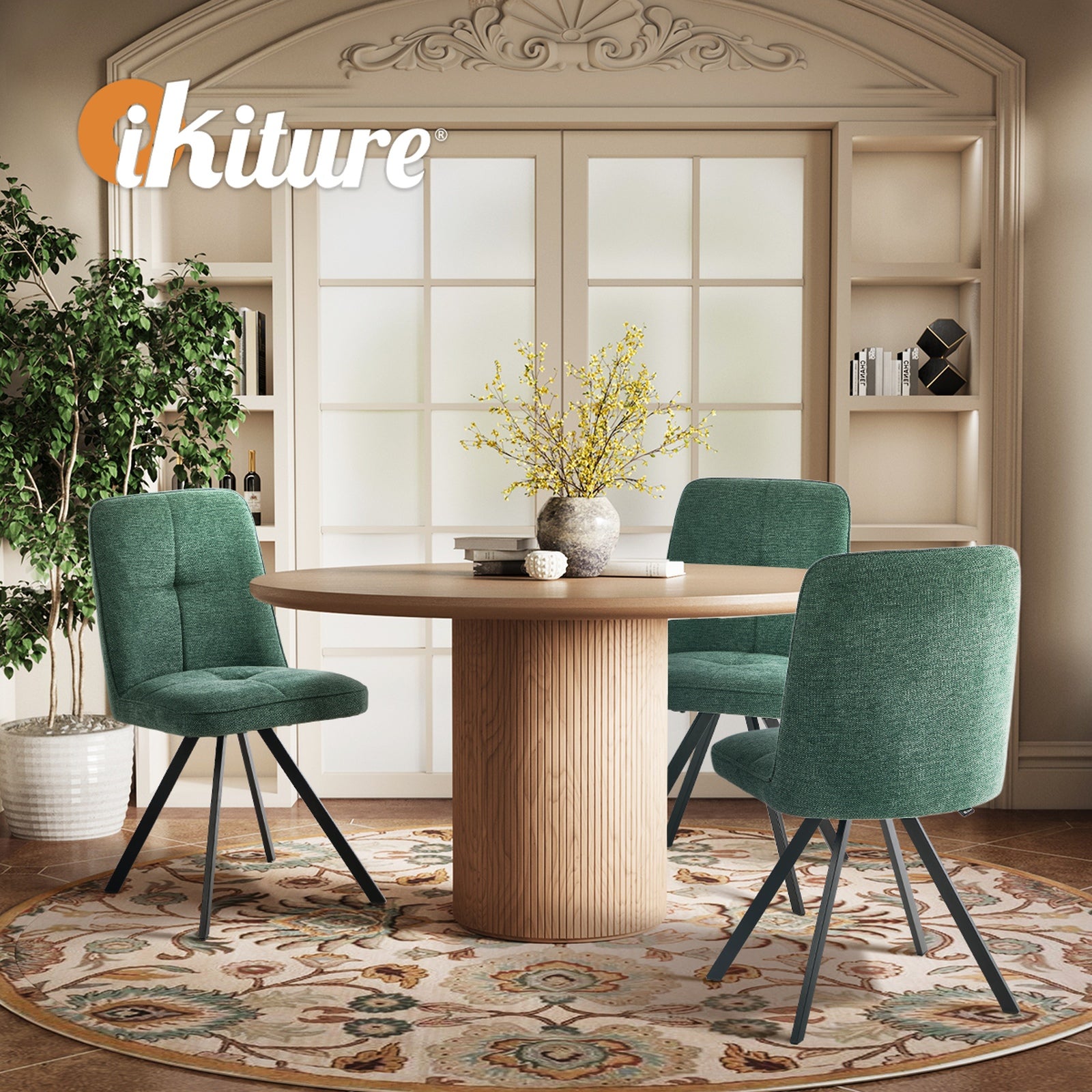 Oikiture 6x Dining Chair Kitchen Seat Linen Fabric Accent Chair Green
