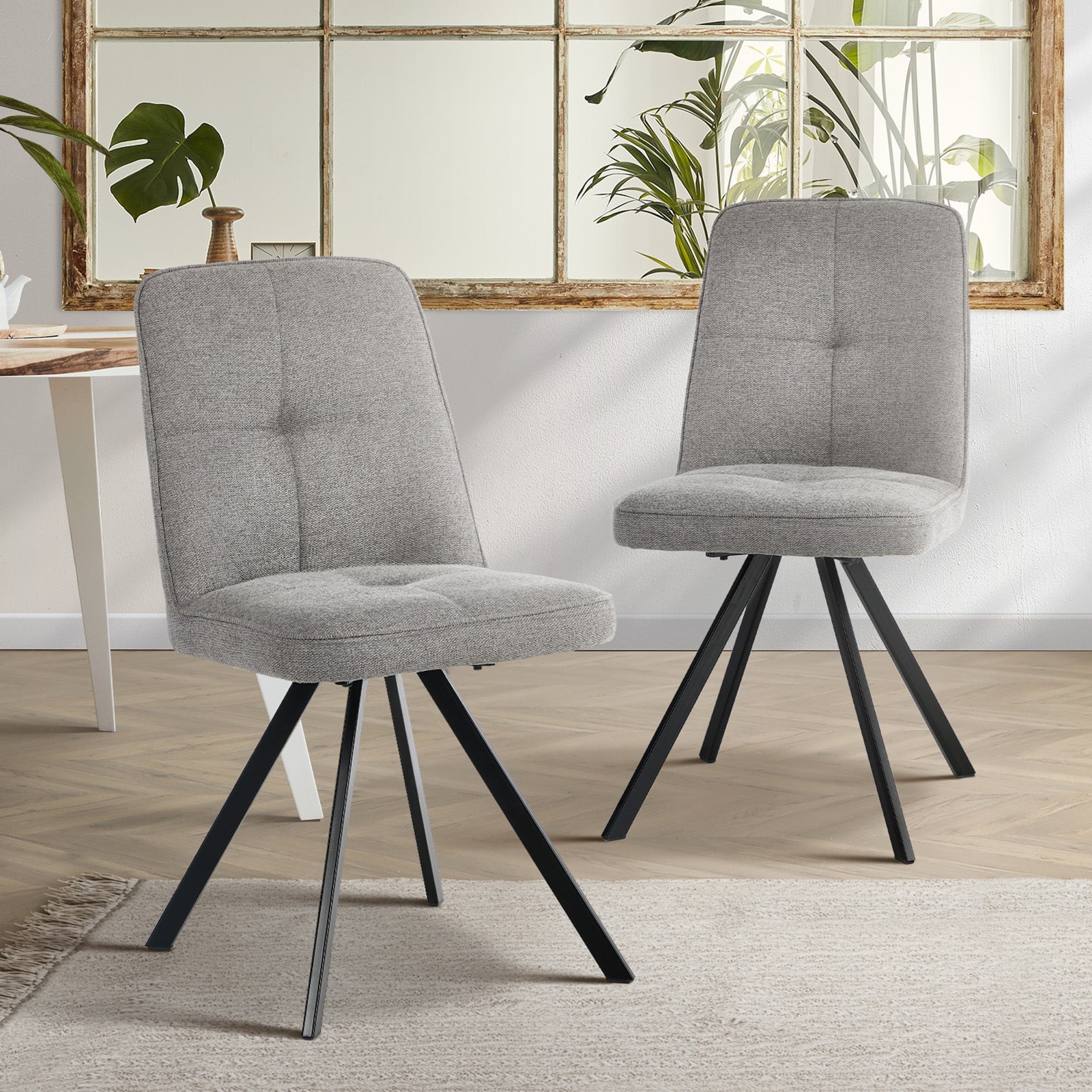 Oikiture 2x Dining Chair Kitchen Seat Linen Fabric Accent Chair Grey - Sunyee