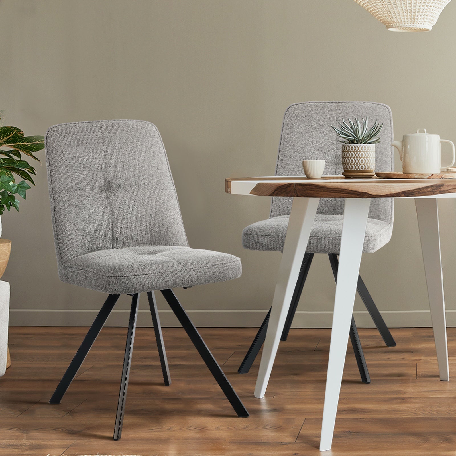 Oikiture 2x Dining Chair Kitchen Seat Linen Fabric Accent Chair Grey - Sunyee