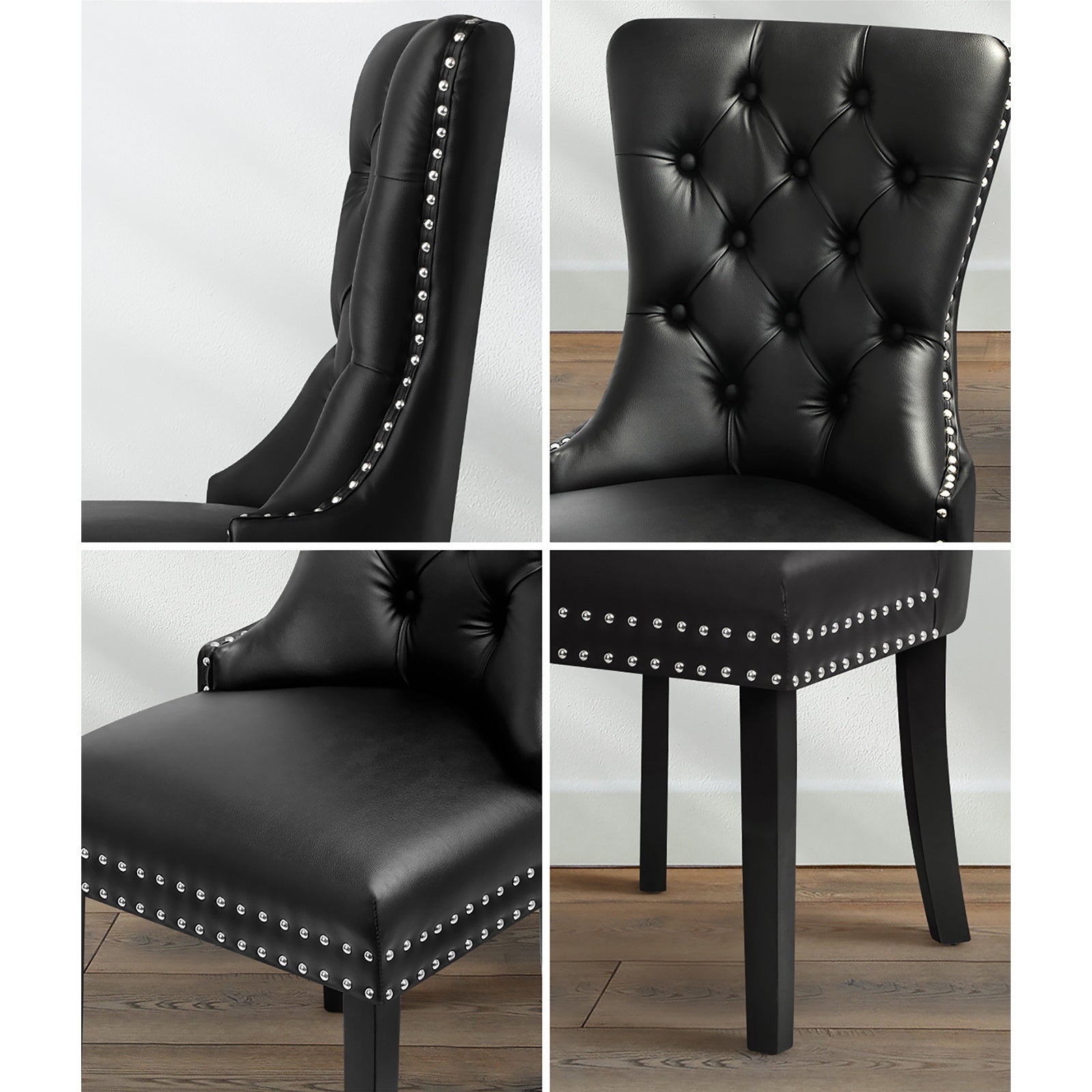 Oikiture 4x Dining Chairs Upholstered French Provincial Tufted PU Leather Black - Sunyee