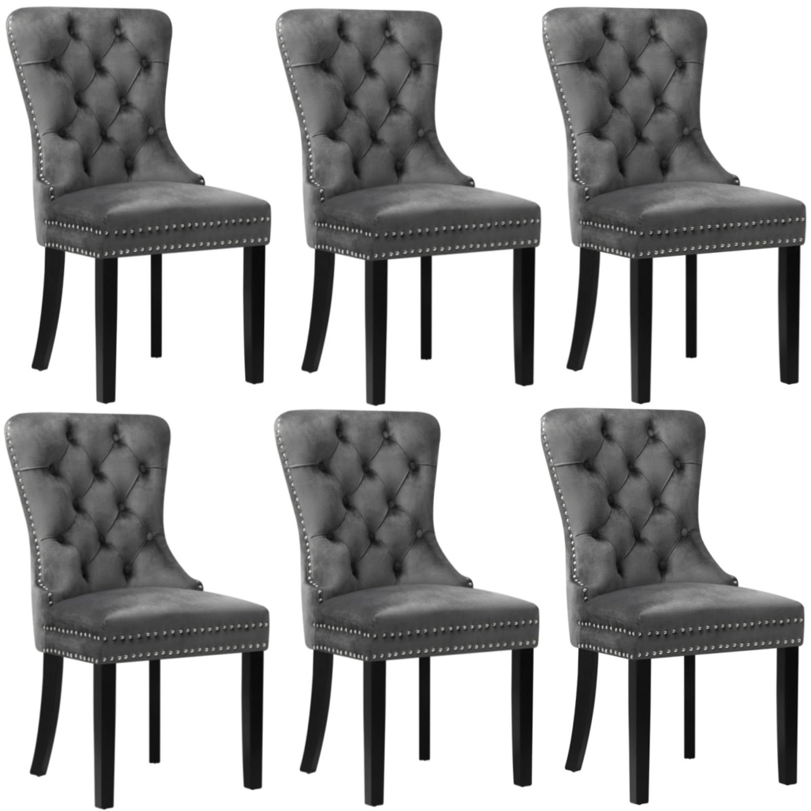 Oikiture 6x Velvet Dining Chairs Upholstered French Provincial Tufted Grey - Sunyee