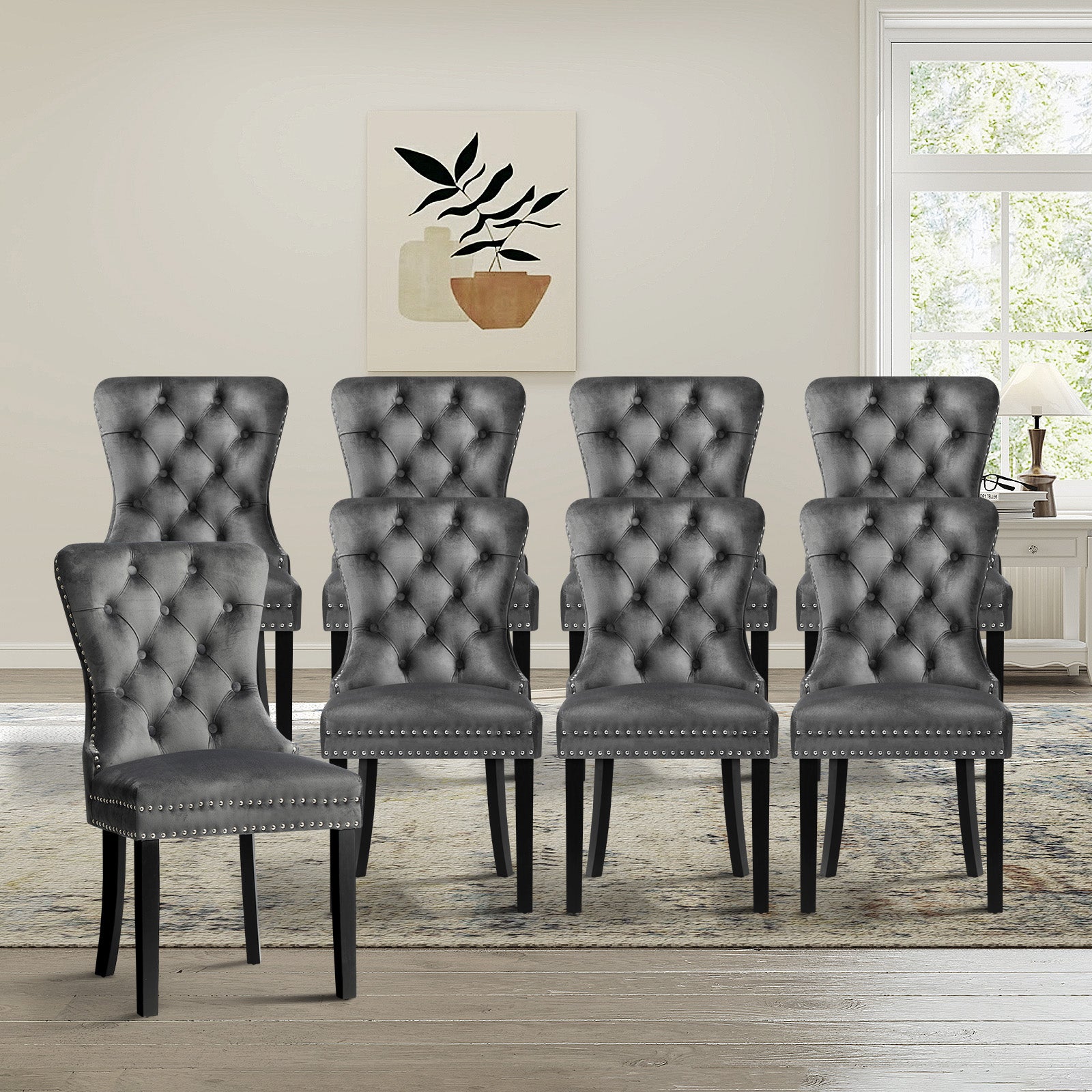 Oikiture 8x Velvet Dining Chairs Upholstered French Provincial Tufted Grey - Sunyee