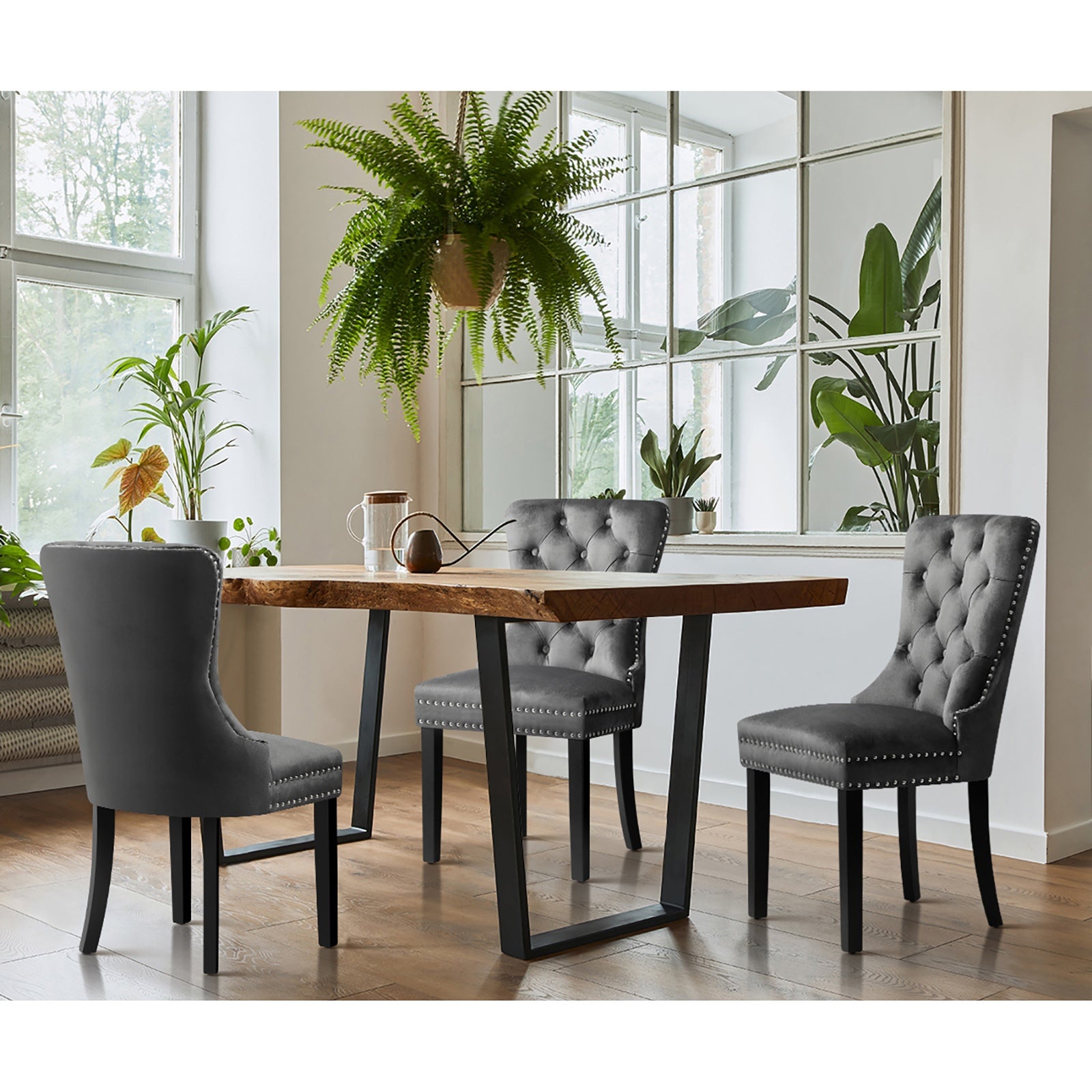 Oikiture 8x Velvet Dining Chairs Upholstered French Provincial Tufted Grey - Sunyee
