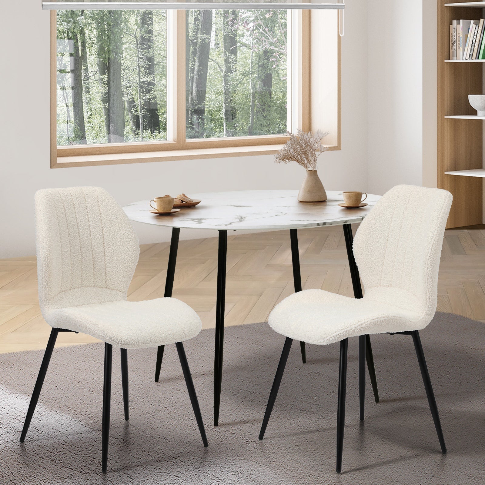 Oikiture Dining Chairs Kitchen Lounge Padded Seat Armless Boucle White - Sunyee
