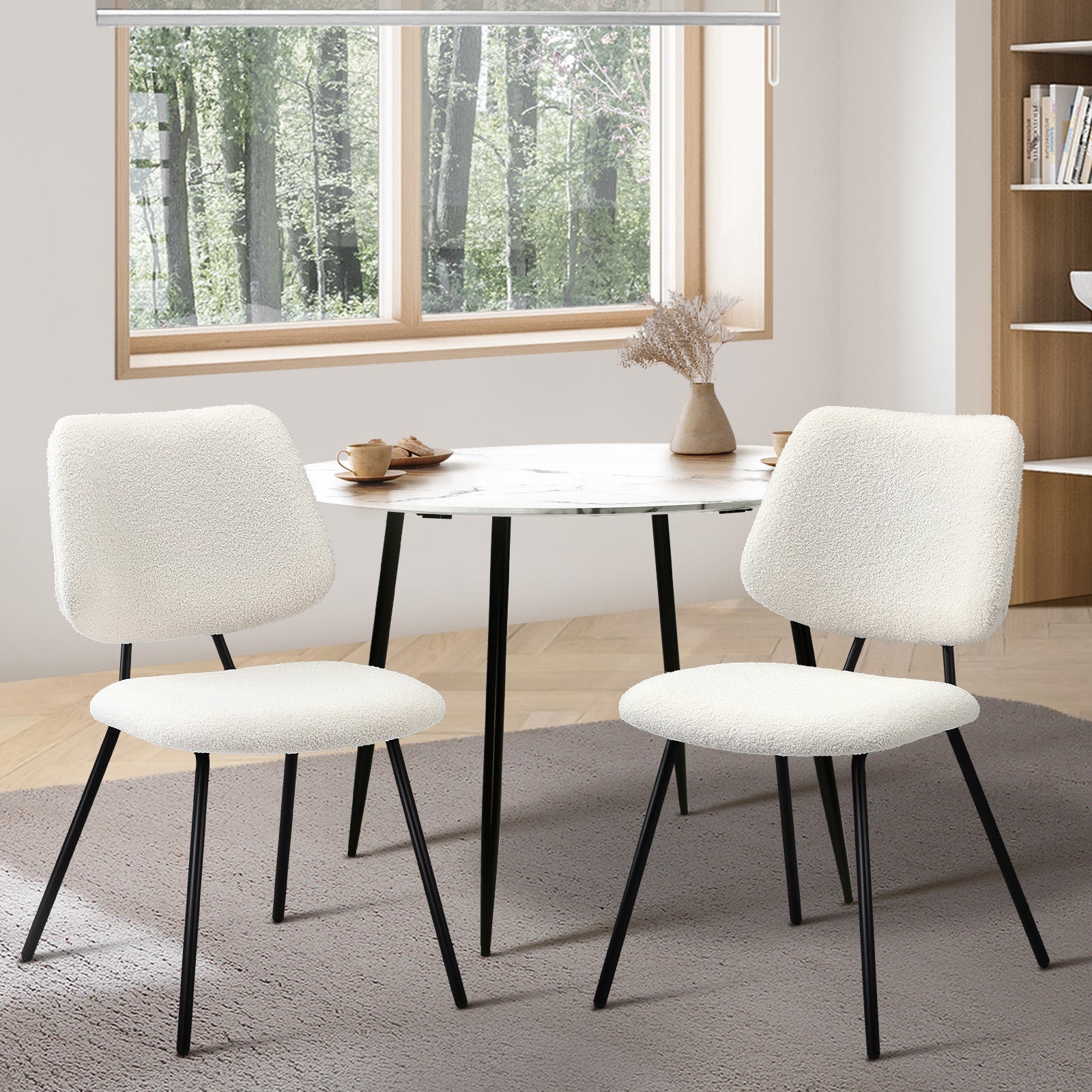 Oikiture 2x Dining Chair Vintage Retro Sherpa Kitchen Padded Lounge White - Sunyee