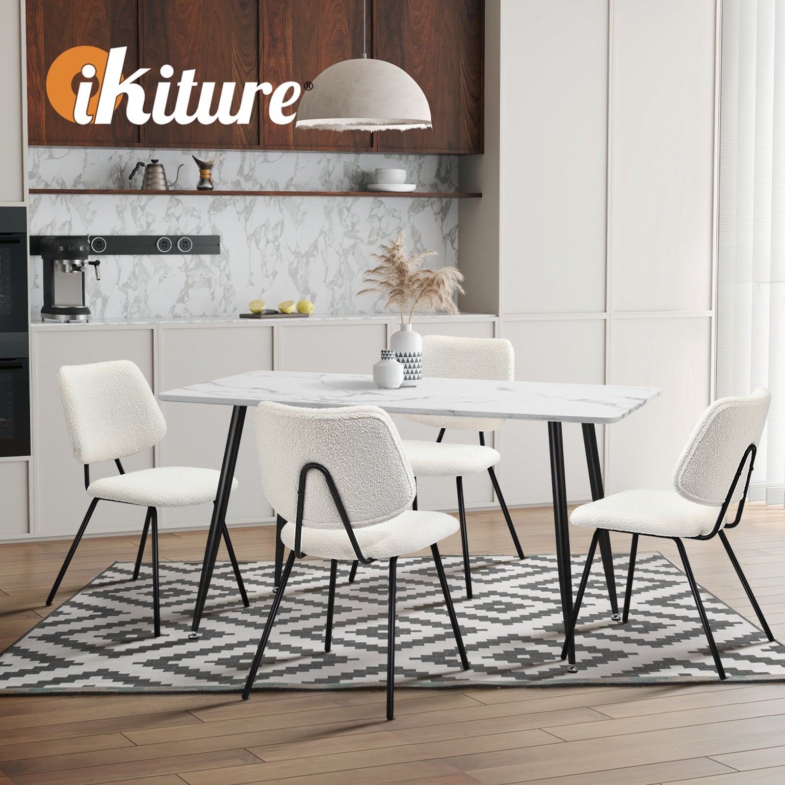 Oikiture 2x Dining Chair Vintage Retro Sherpa Kitchen Padded Lounge White - Sunyee