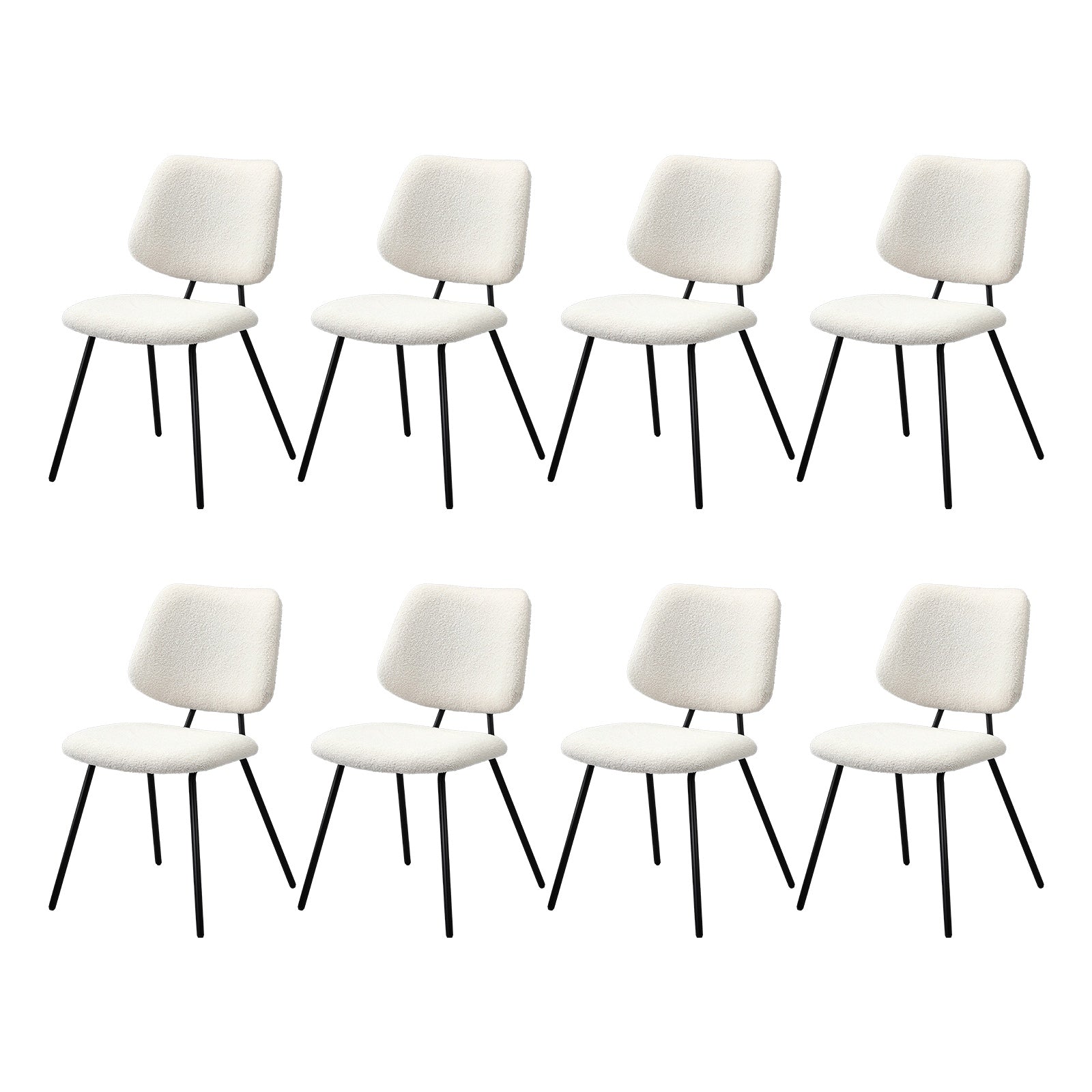 Oikiture 8x Dining Chair Vintage Retro Sherpa Kitchen Padded Lounge White