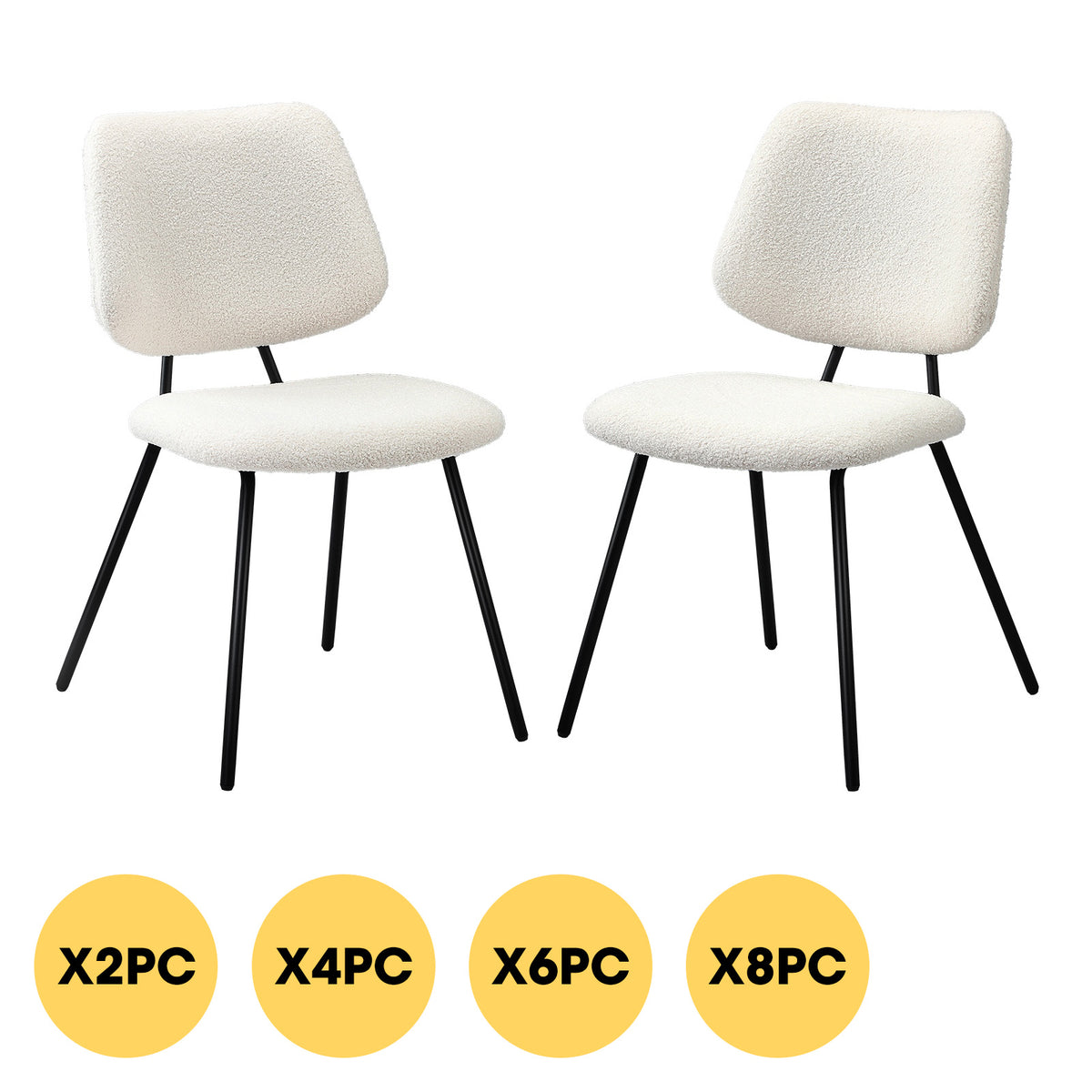 Oikiture Dining Chair Vintage Retro Sherpa Kitchen Padded Lounge White - Sunyee