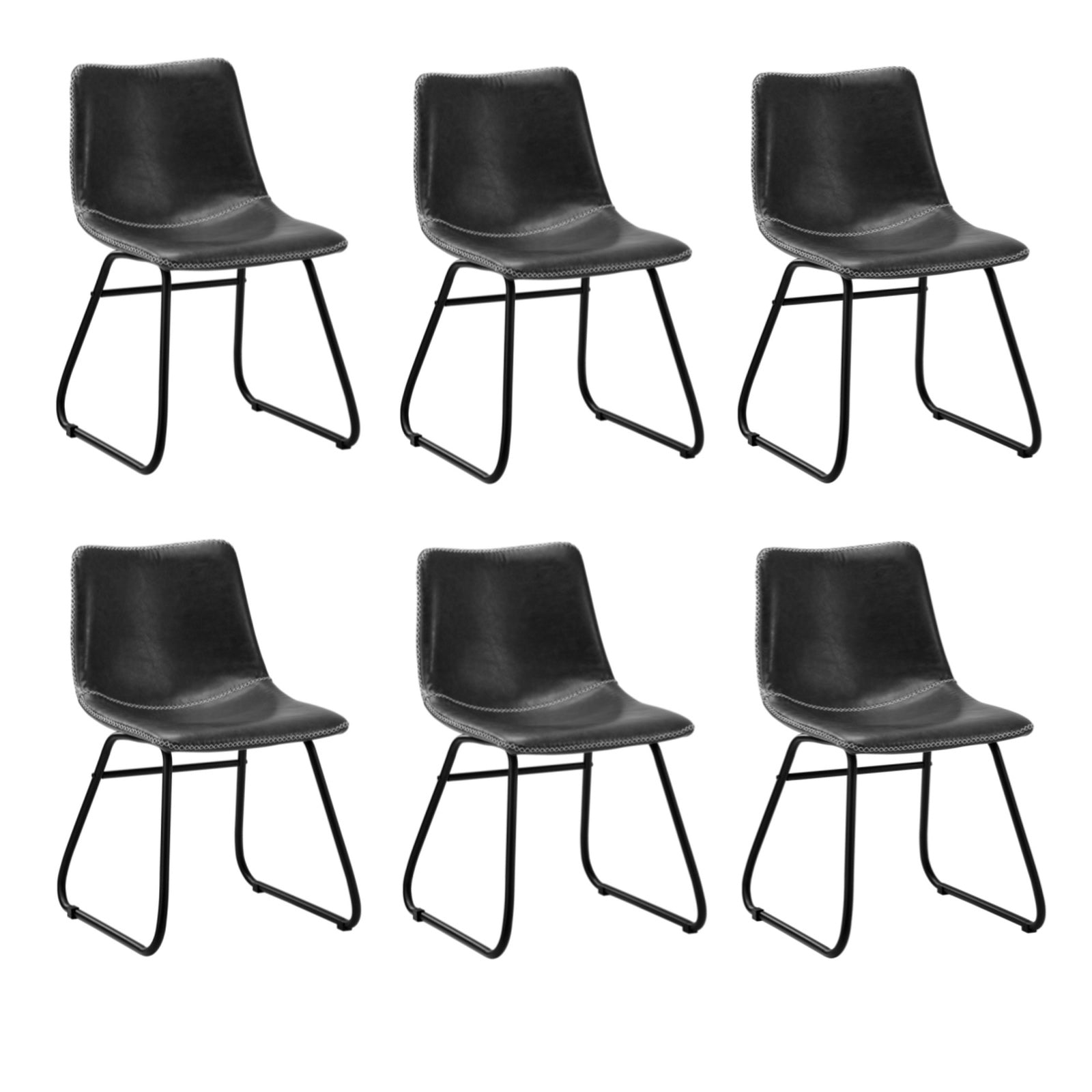 Oikiture 6x Dining Chairs Kitchen Table Chair Lounge Retro Padded Seat PU Grey - Sunyee