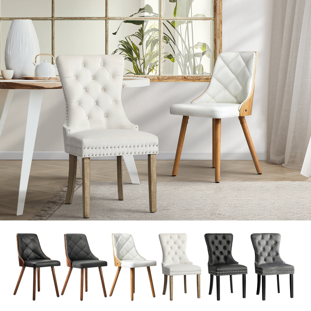 Oikiture 2x Dining Chairs Upholstered French Provincial Tufted Kitchen Cafe - Sunyee