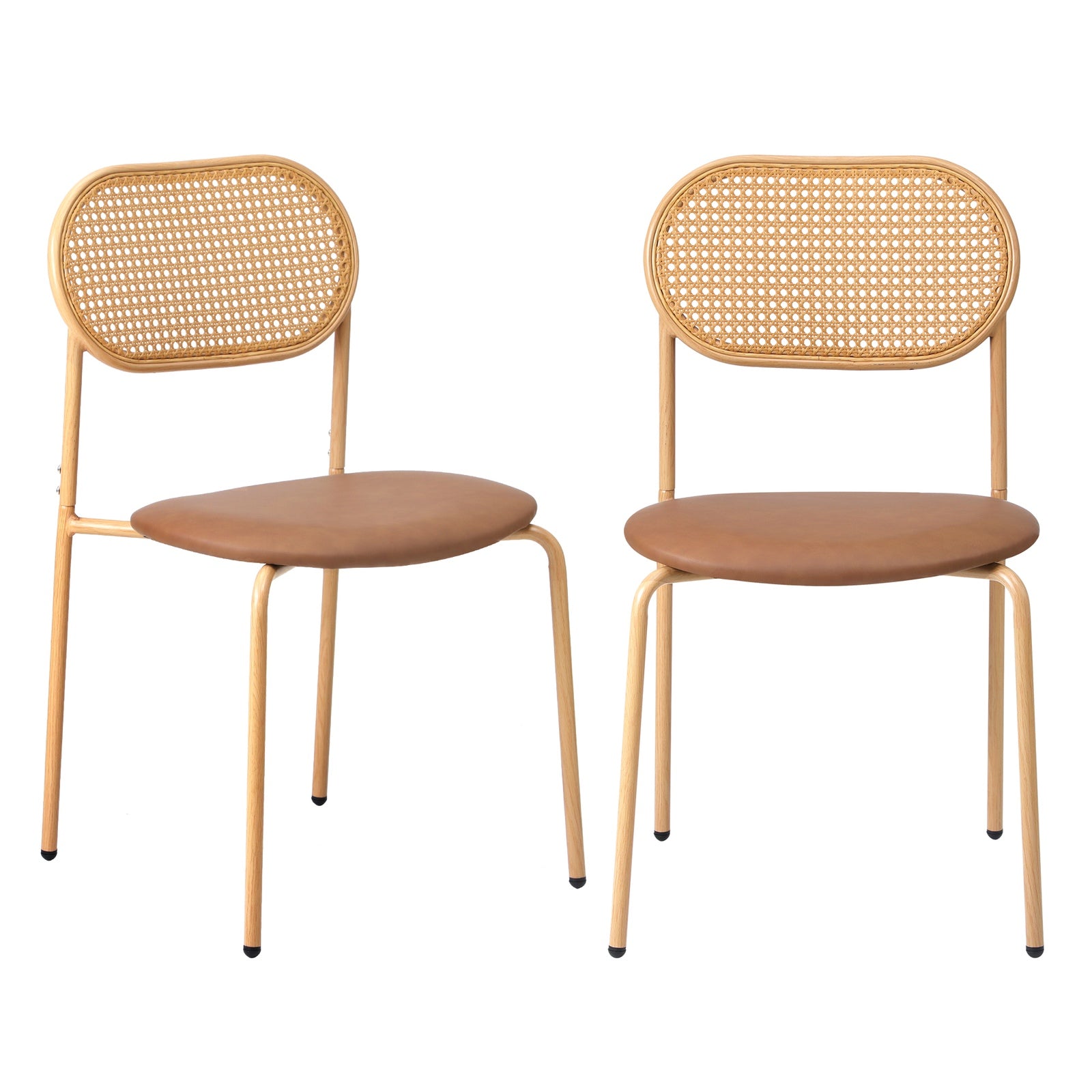 Oikiture 2PCS Dining Chair Accent Chairs Rattan Furniture PU Leather Brown - Sunyee