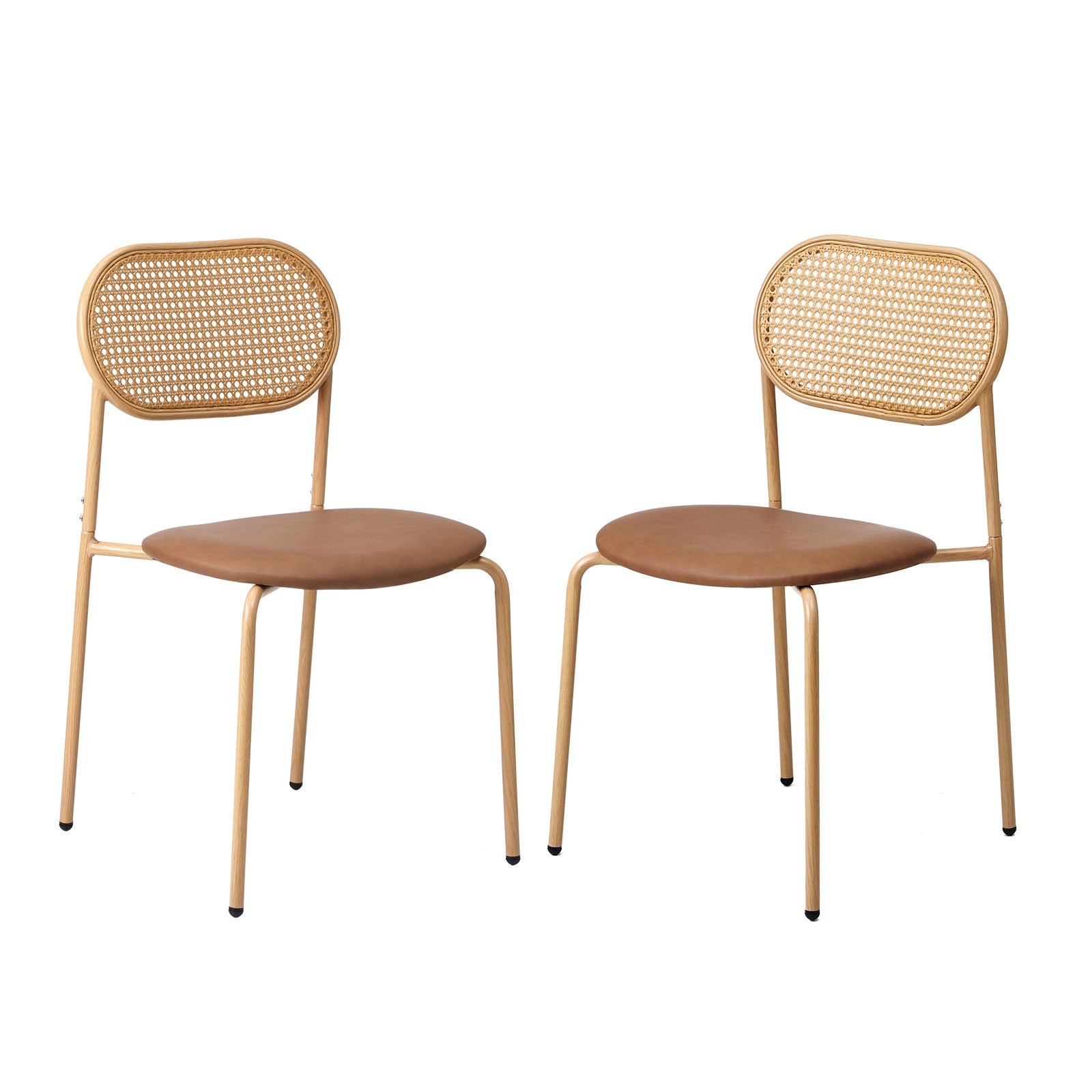 Oikiture 2PCS Dining Chair Accent Chairs Rattan Furniture PU Leather Brown - Sunyee