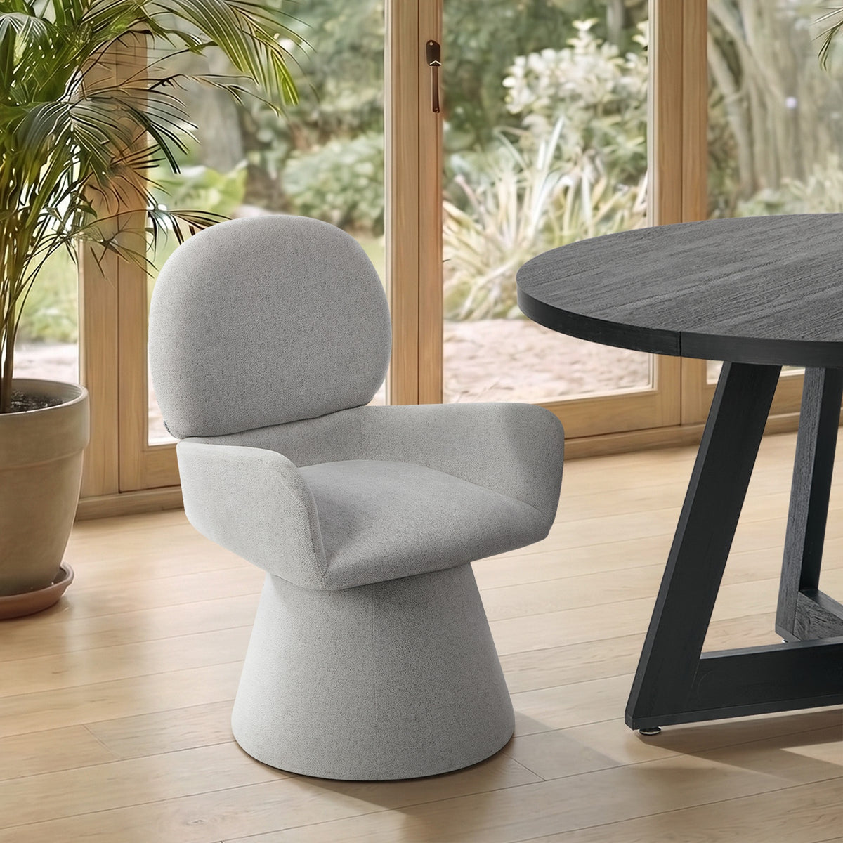 Oikiture Dining Chair Swivel Armchair Lounge Accent Chairs Polyester Linen Grey