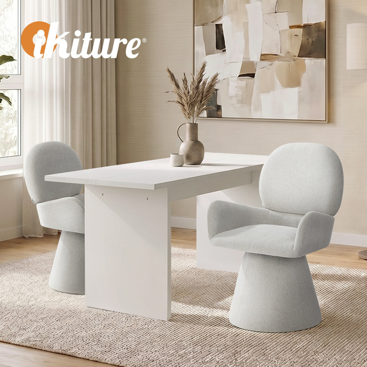Oikiture Dining Chair Swivel Armchair Lounge Accent Chairs Polyester Linen Grey