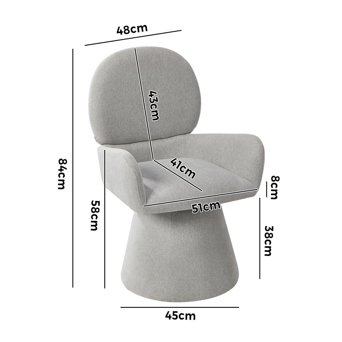 Oikiture Dining Chair Swivel Armchair Lounge Accent Chairs Polyester Linen Grey