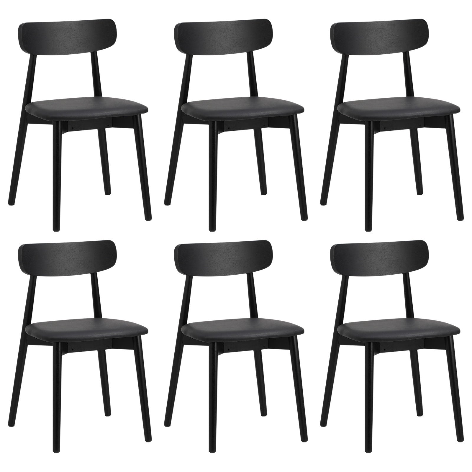 Oikiture 6x Dining Chairs Kitchen Chair PU Leather Solid Wood Cafe Lounge Black - Sunyee