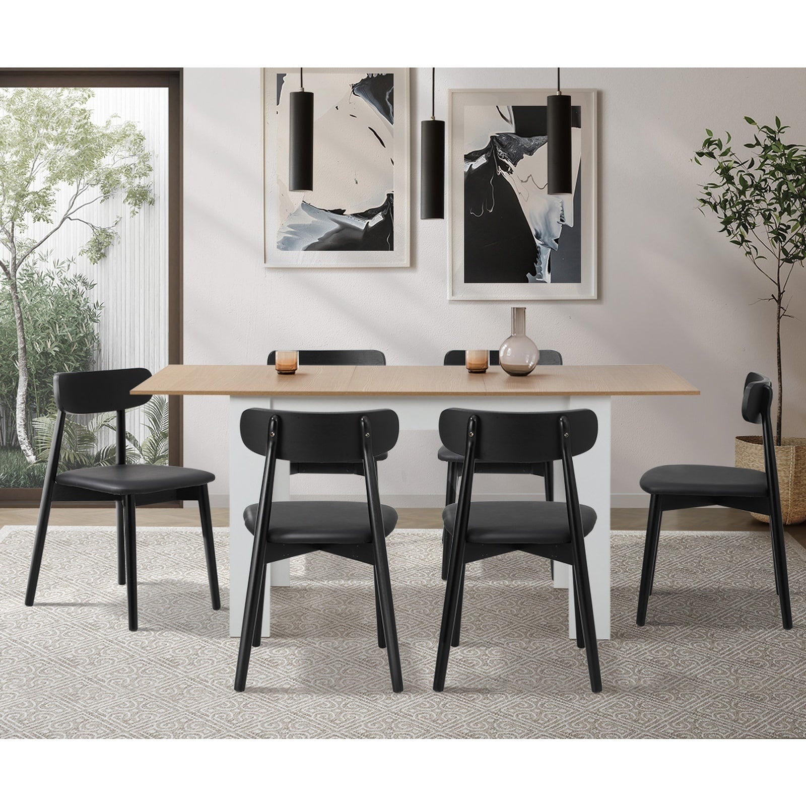 Oikiture 6x Dining Chairs Kitchen Chair PU Leather Solid Wood Cafe Lounge Black - Sunyee