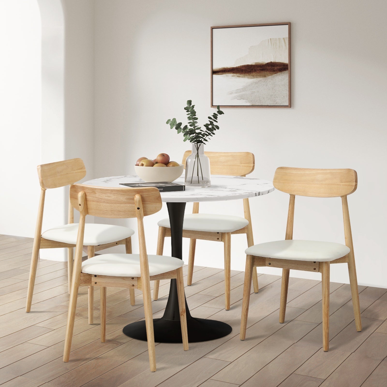 Oikiture 6x Dining Chairs Kitchen Chair PU Leather Solid Wood Cafe Lounge Beige - Sunyee