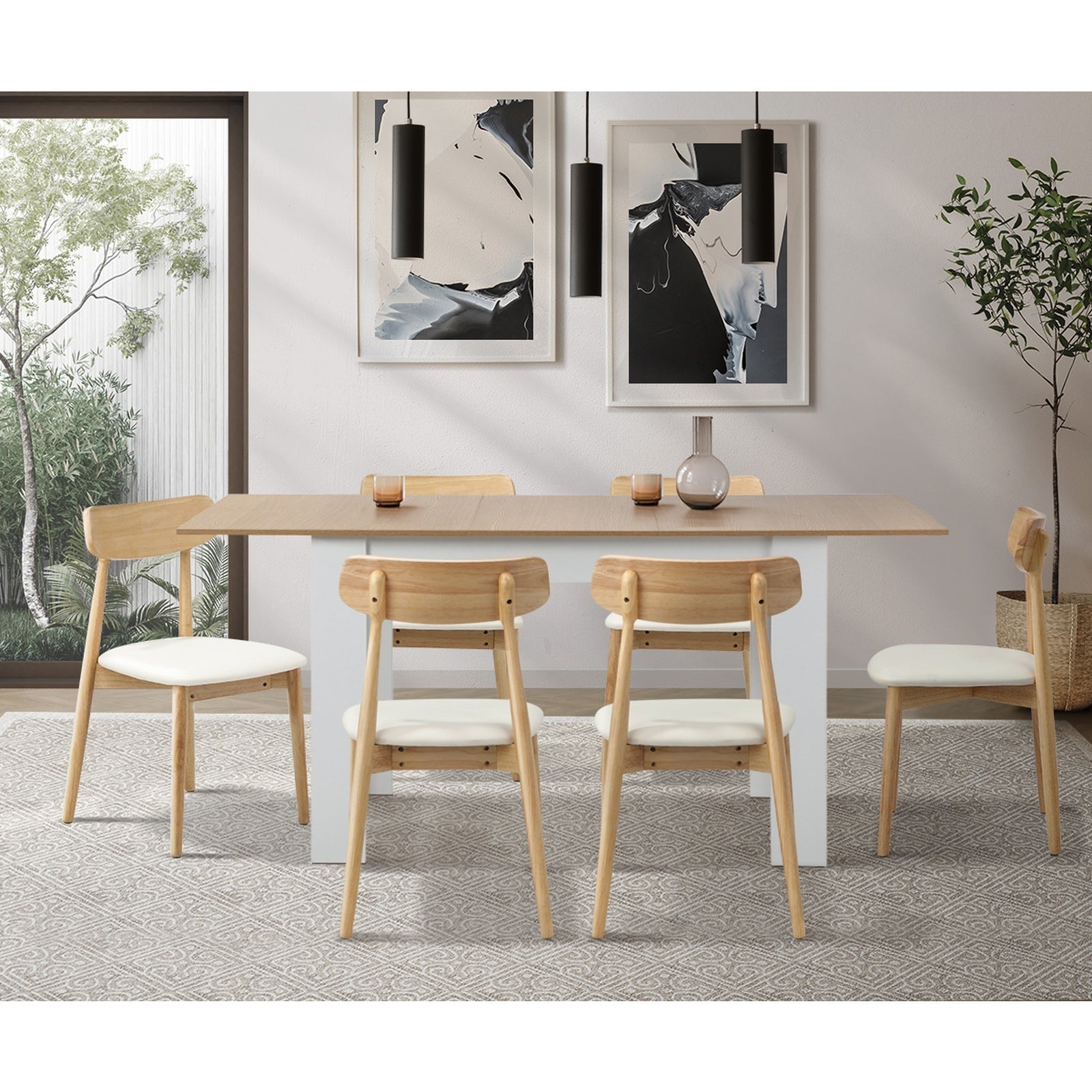 Oikiture 6x Dining Chairs Kitchen Chair PU Leather Solid Wood Cafe Lounge Beige - Sunyee