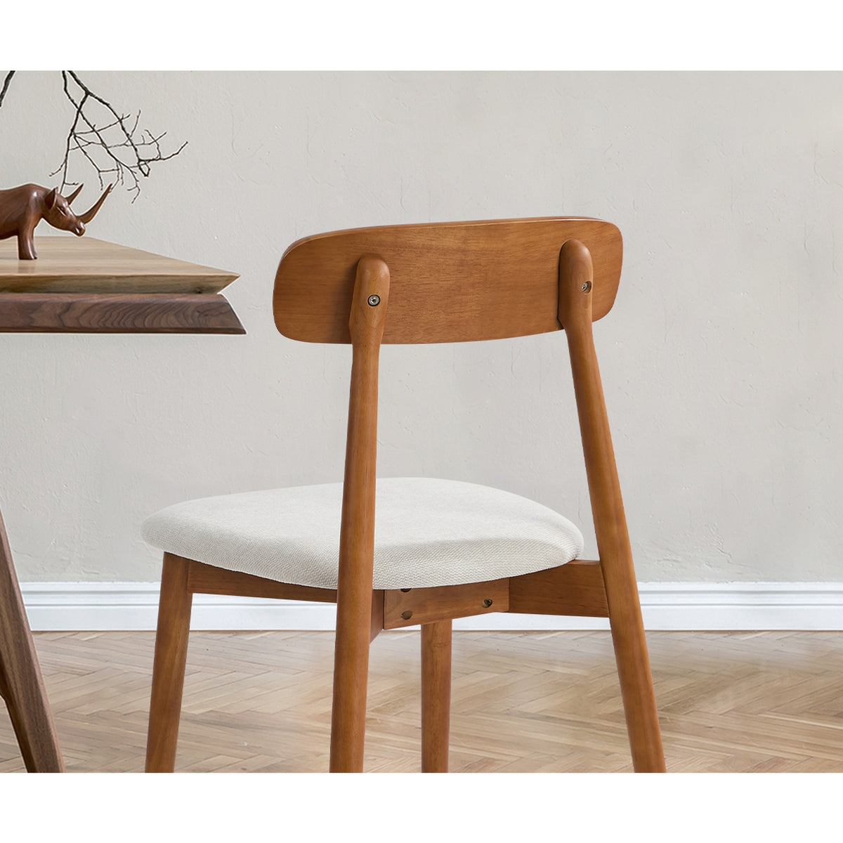Oikiture 2x Dining Chairs Kitchen Chair PU Leather Lounge Beige&Walunt