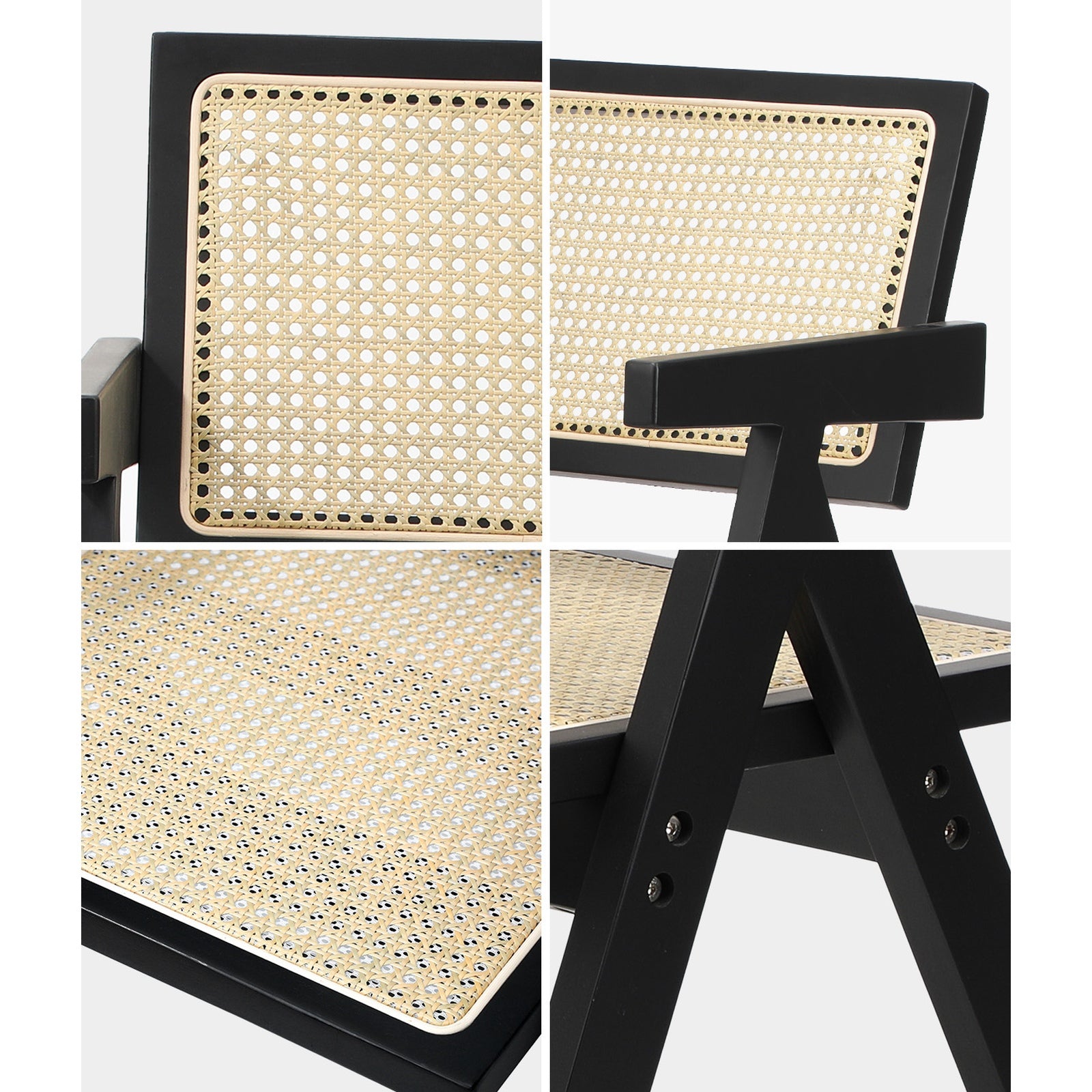 Oikiture 2x Dining Chairs Rattan Chair Wooden Accent Chair Black - Sunyee