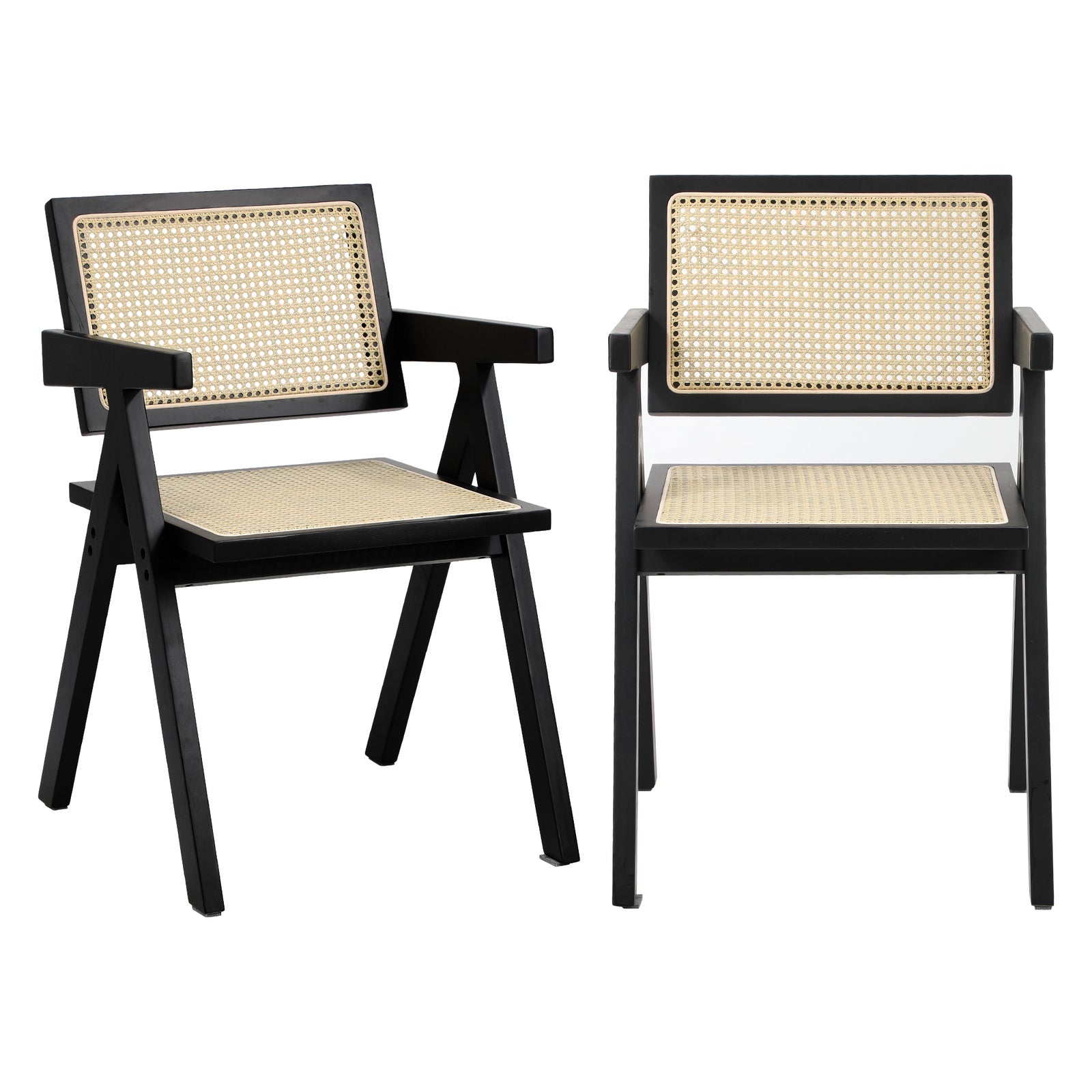 Oikiture 2x Dining Chairs Rattan Chair Wooden Accent Chair Black - Sunyee