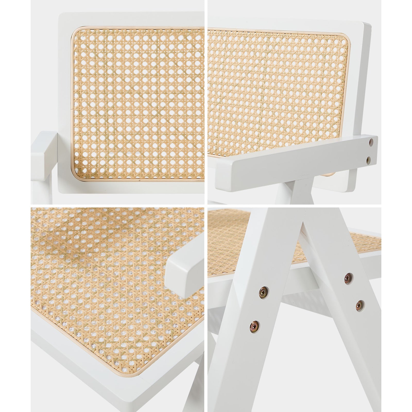 Oikiture 2x Dining Chairs PE Rattan Chair Bamboo Frame White