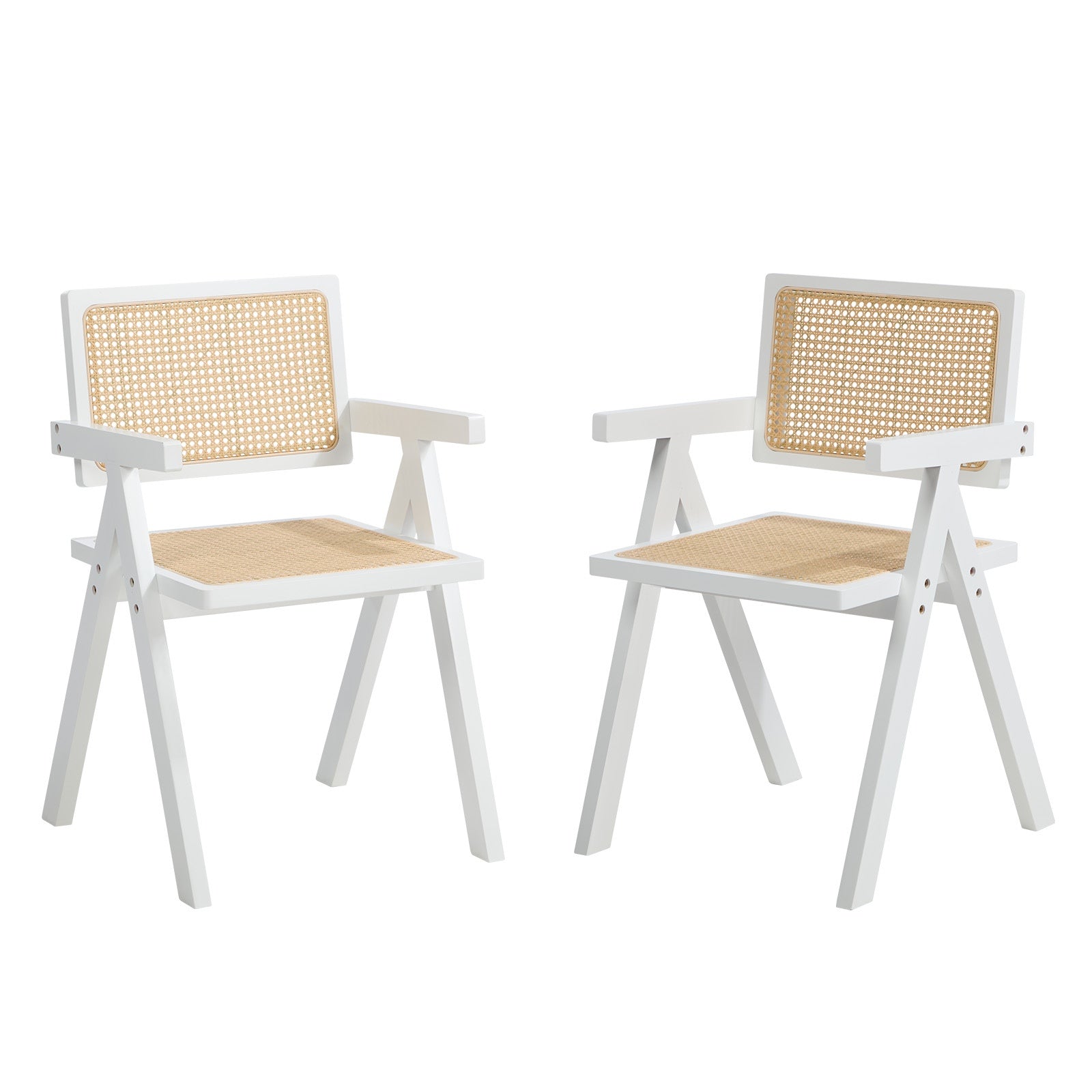 Oikiture 2x Dining Chairs PE Rattan Chair Bamboo Frame White