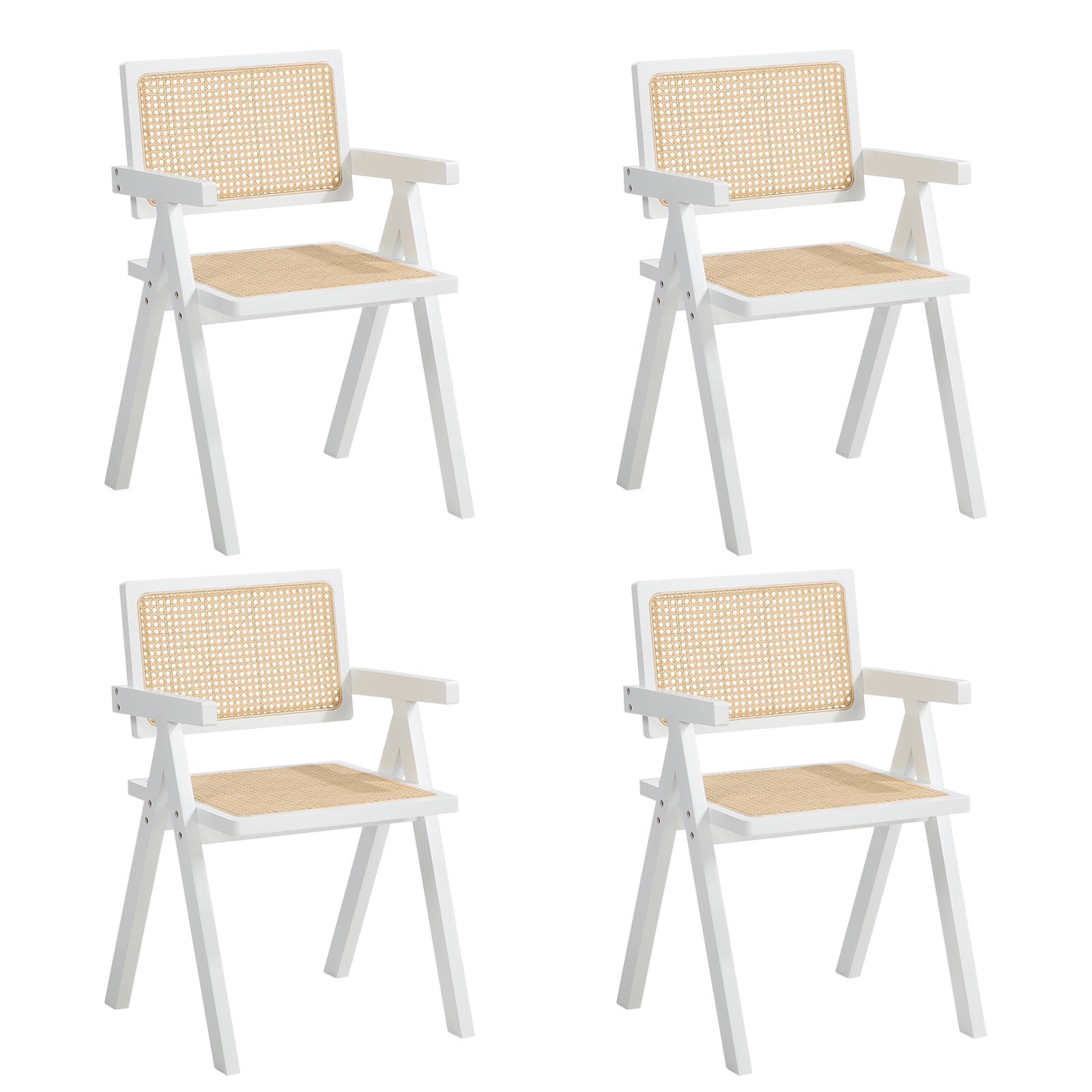 Oikiture 4x Dining Chairs PE Rattan Chair Bamboo Frame White
