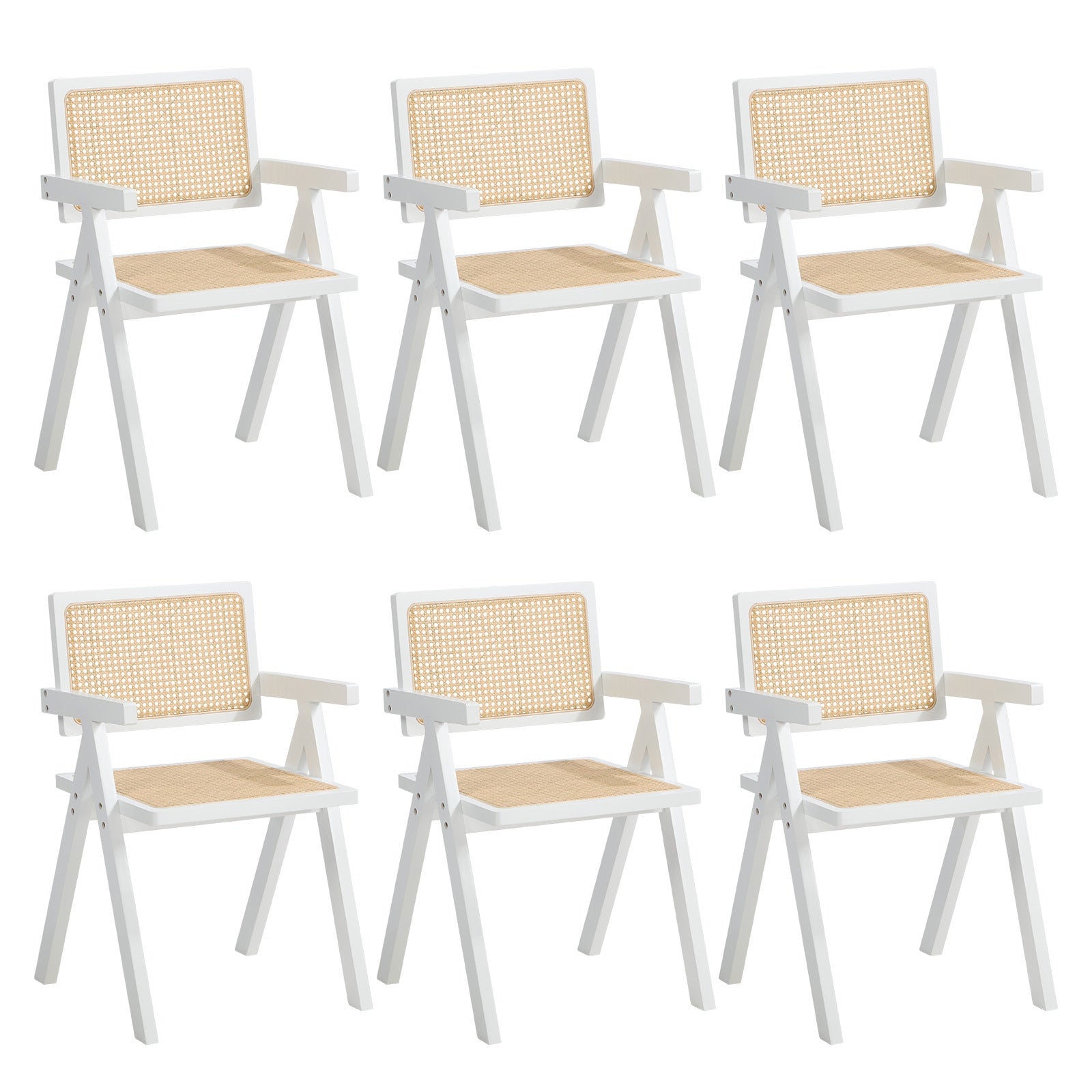 Oikiture 6x Dining Chairs PE Rattan Chair Bamboo Frame White