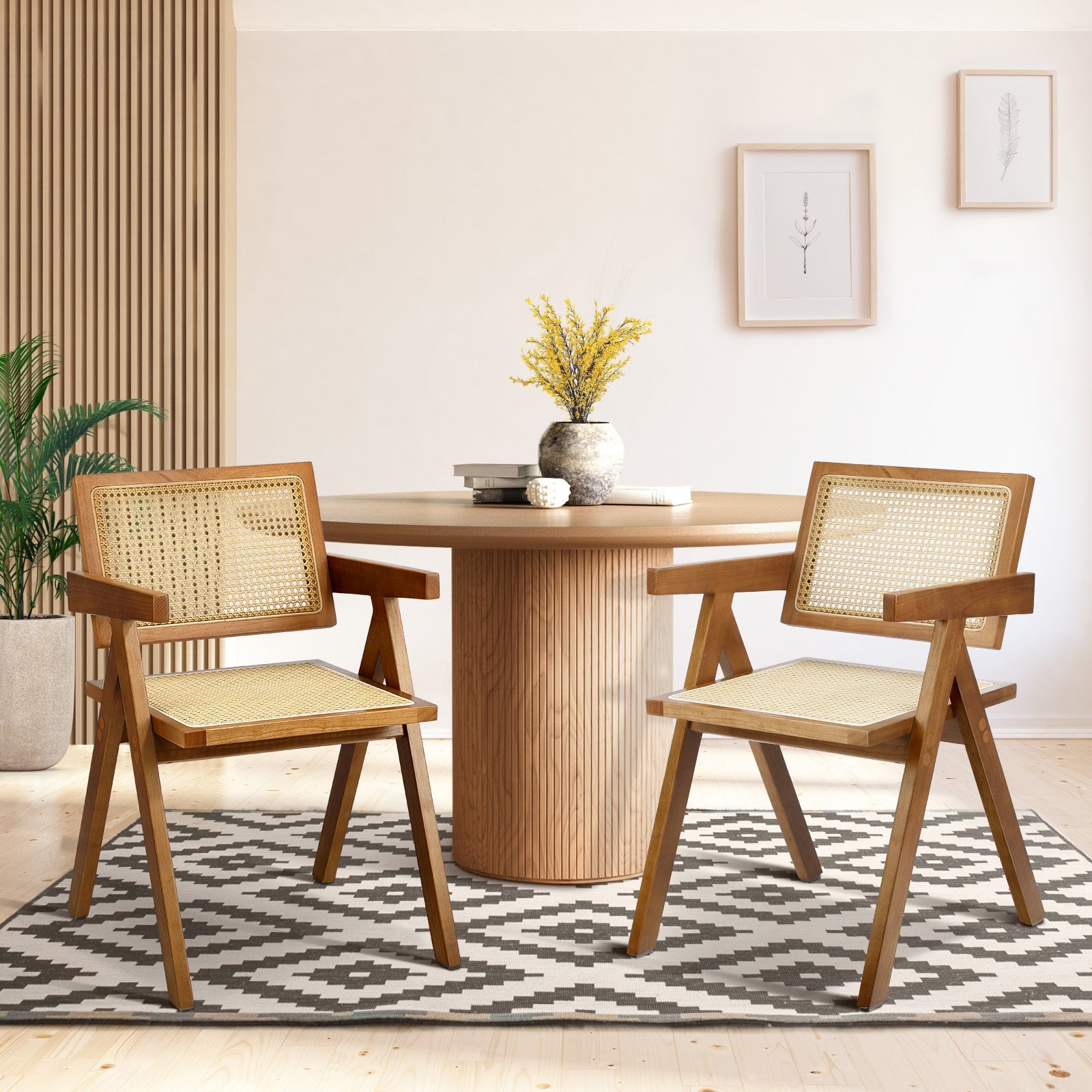 Oikiture Dining Chairs Rattan Chair Wooden Accent Chair Walnut - Sunyee
