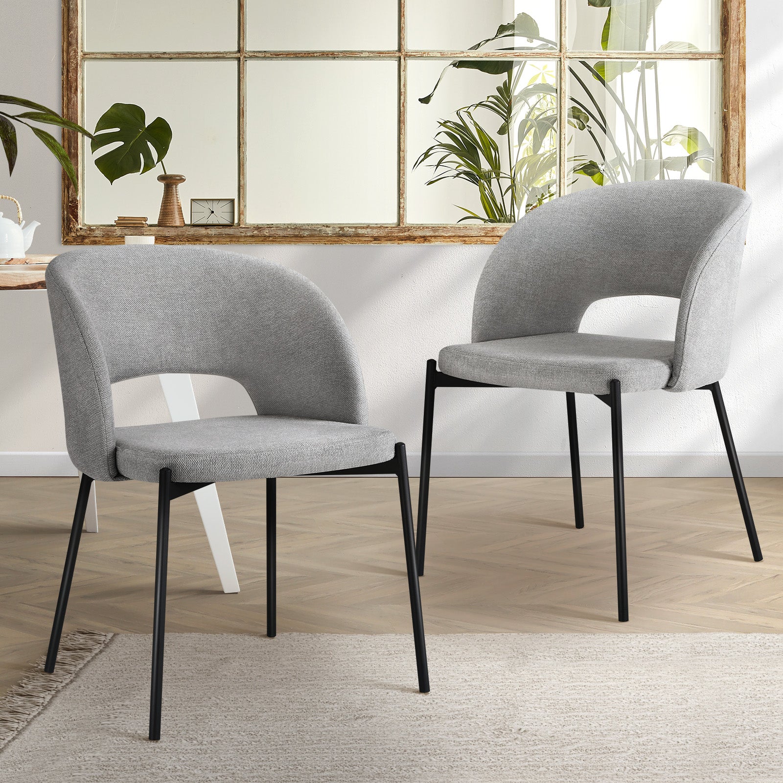Oikiture 2x Armchair Dining Chair Accent Chairs Tub Armchairs Fabric Grey&Black - Sunyee