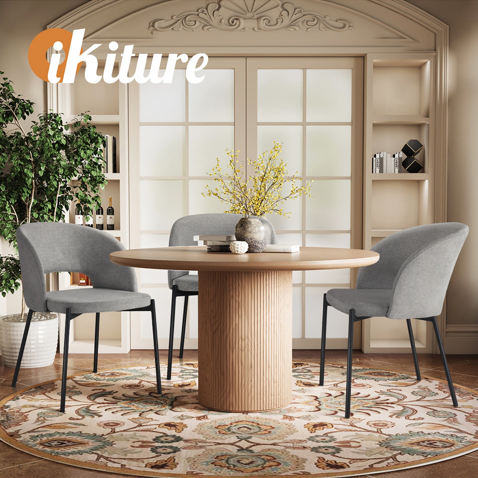 Oikiture 2x Armchair Dining Chair Accent Chairs Tub Armchairs Fabric Grey&Black - Sunyee