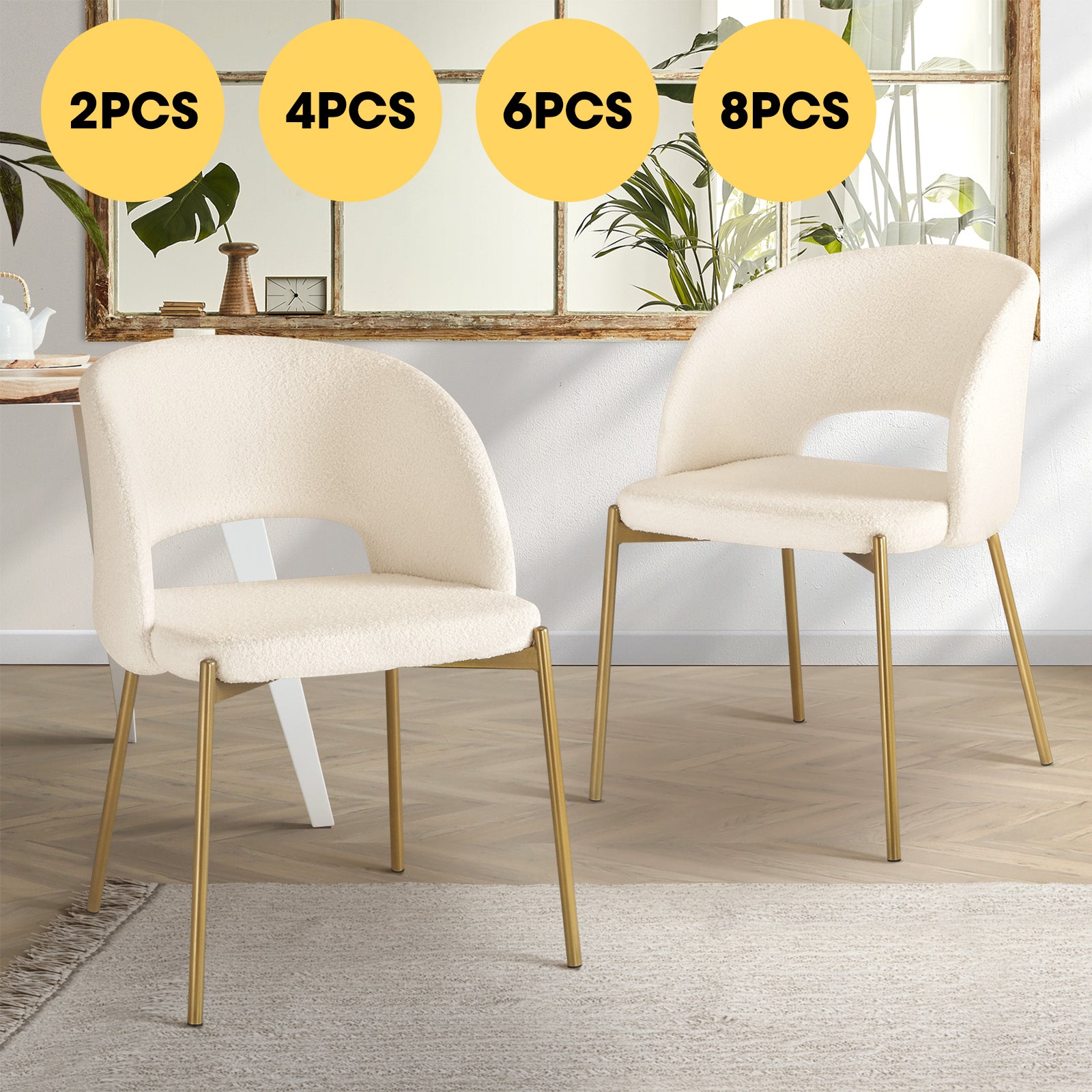 Oikiture Armchair Dining Chair Accent Chairs Tub Armchairs Sherpa White&Gold - Sunyee