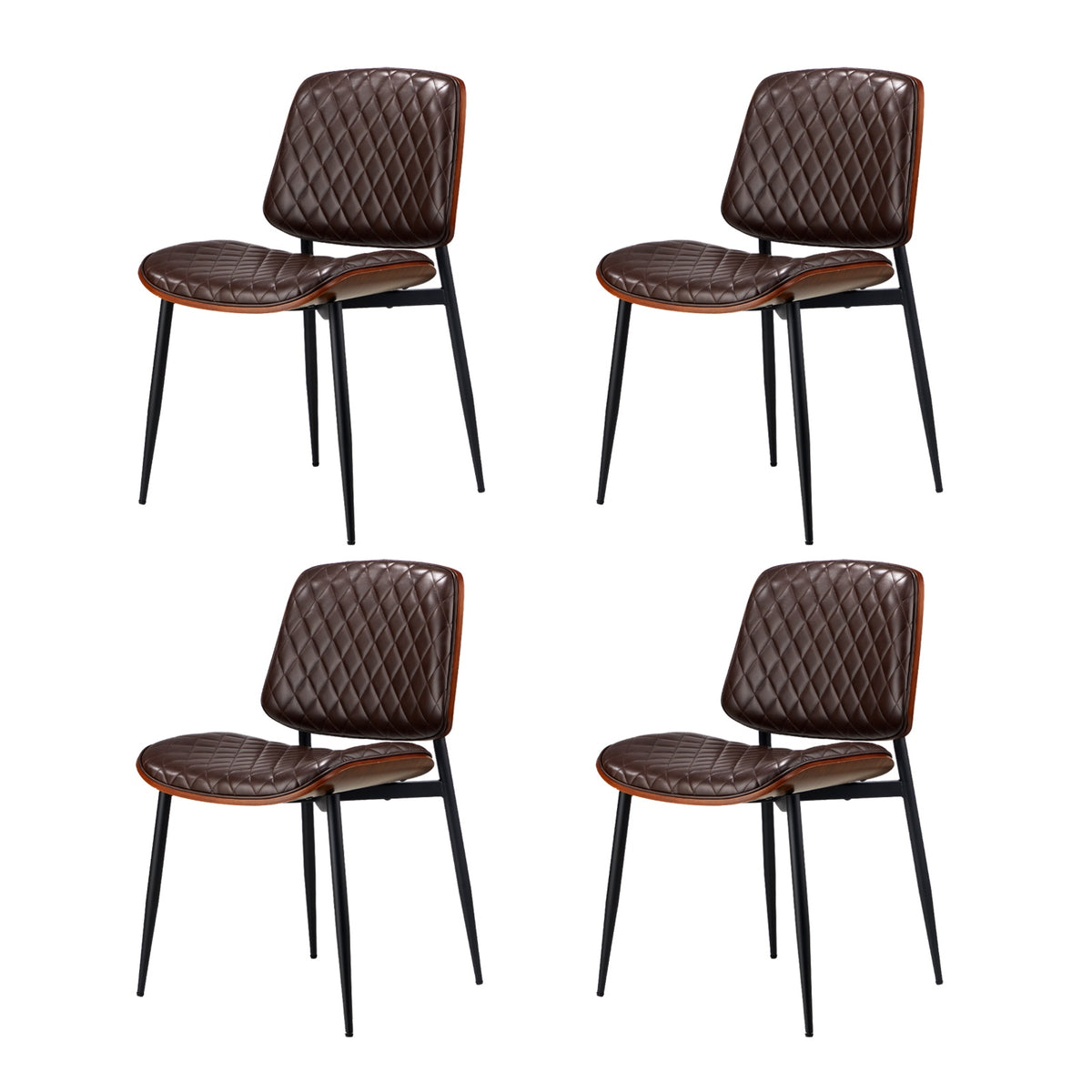Oikiture 4x Dining Chairs Retro Faux Leather Solid Beech Wood Metal Legs Walnut - Sunyee