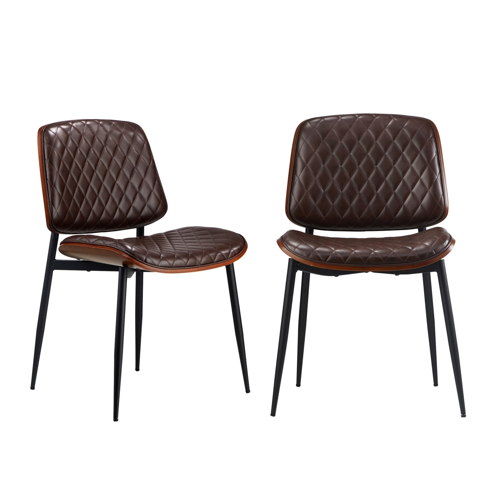 Oikiture 8x Dining Chairs Retro Faux Leather Solid Beech Wood Metal Legs Walnut - Sunyee