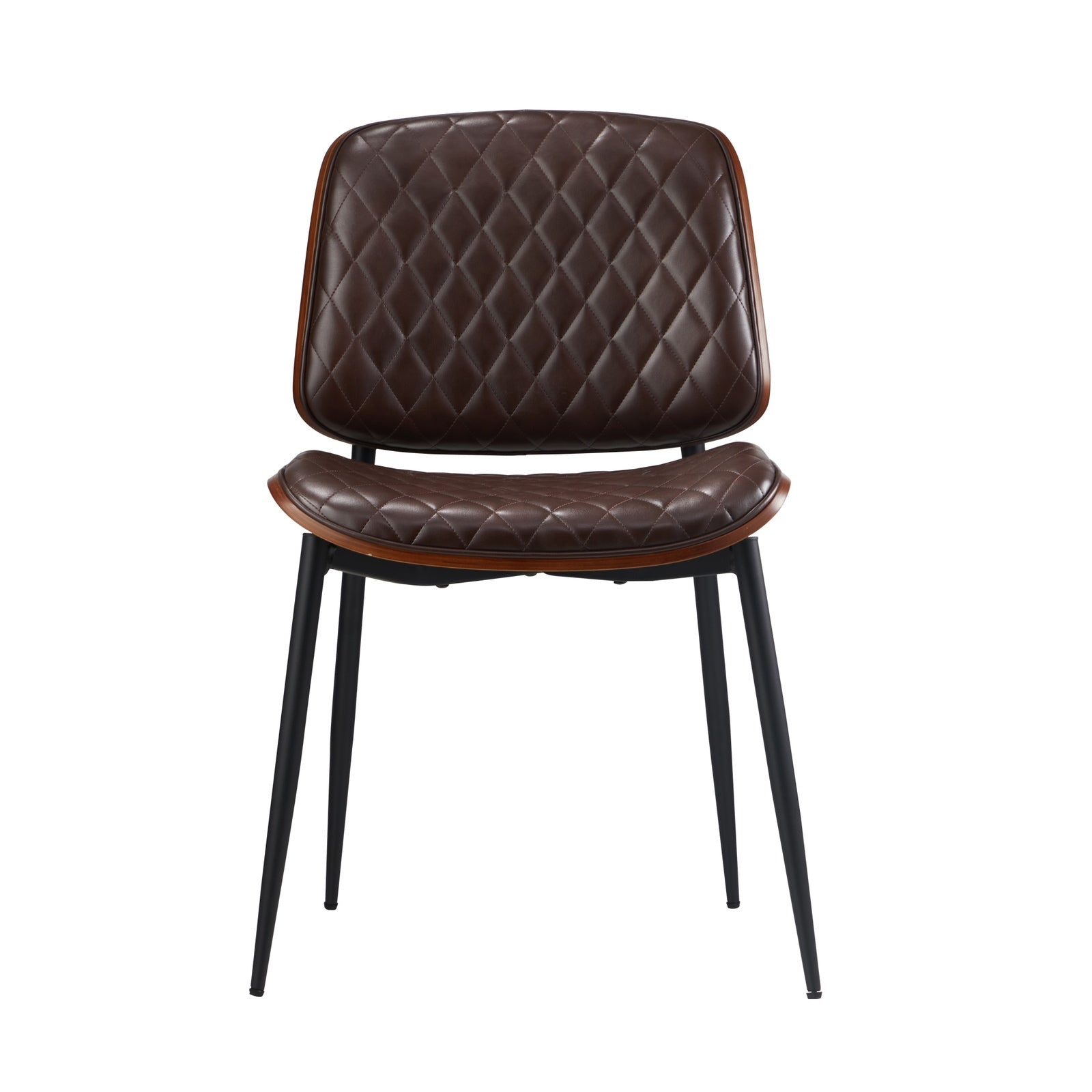 Oikiture 8x Dining Chairs Retro Faux Leather Solid Beech Wood Metal Legs Walnut - Sunyee