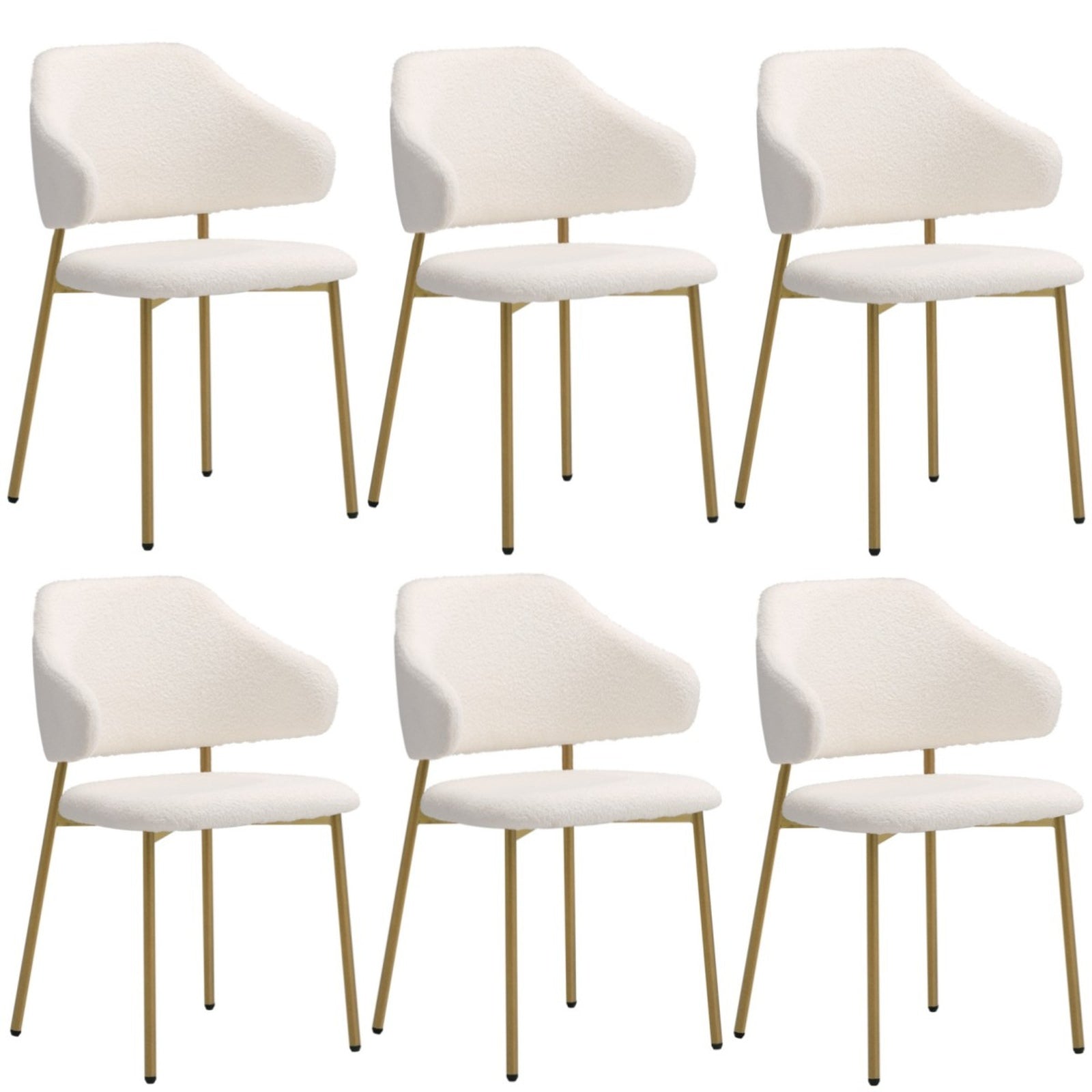 Oikiture 6x Dining Chair Accent Chairs Armchair Tub Armchairs Sherpa Gold&White - Sunyee