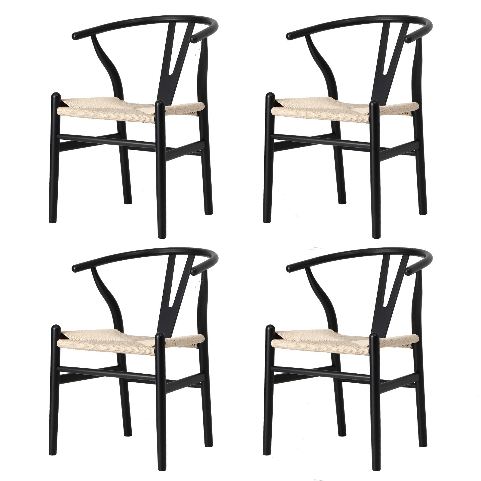 Oikiture 4xDining Chair Wooden Hans Wegner Chair Wishbone Cafe Lounge Seat Black - Sunyee