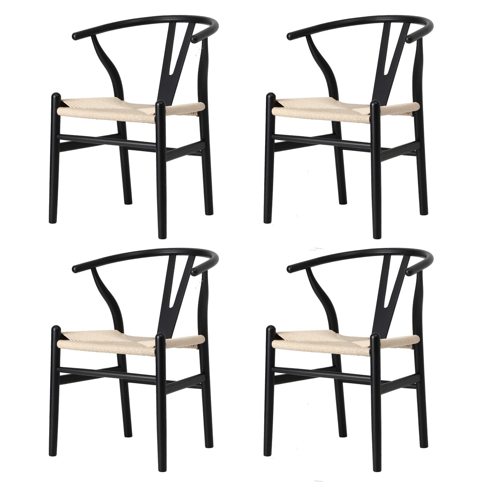 Oikiture 4xDining Chair Wooden Hans Wegner Chair Wishbone Cafe Lounge Seat Black - Sunyee
