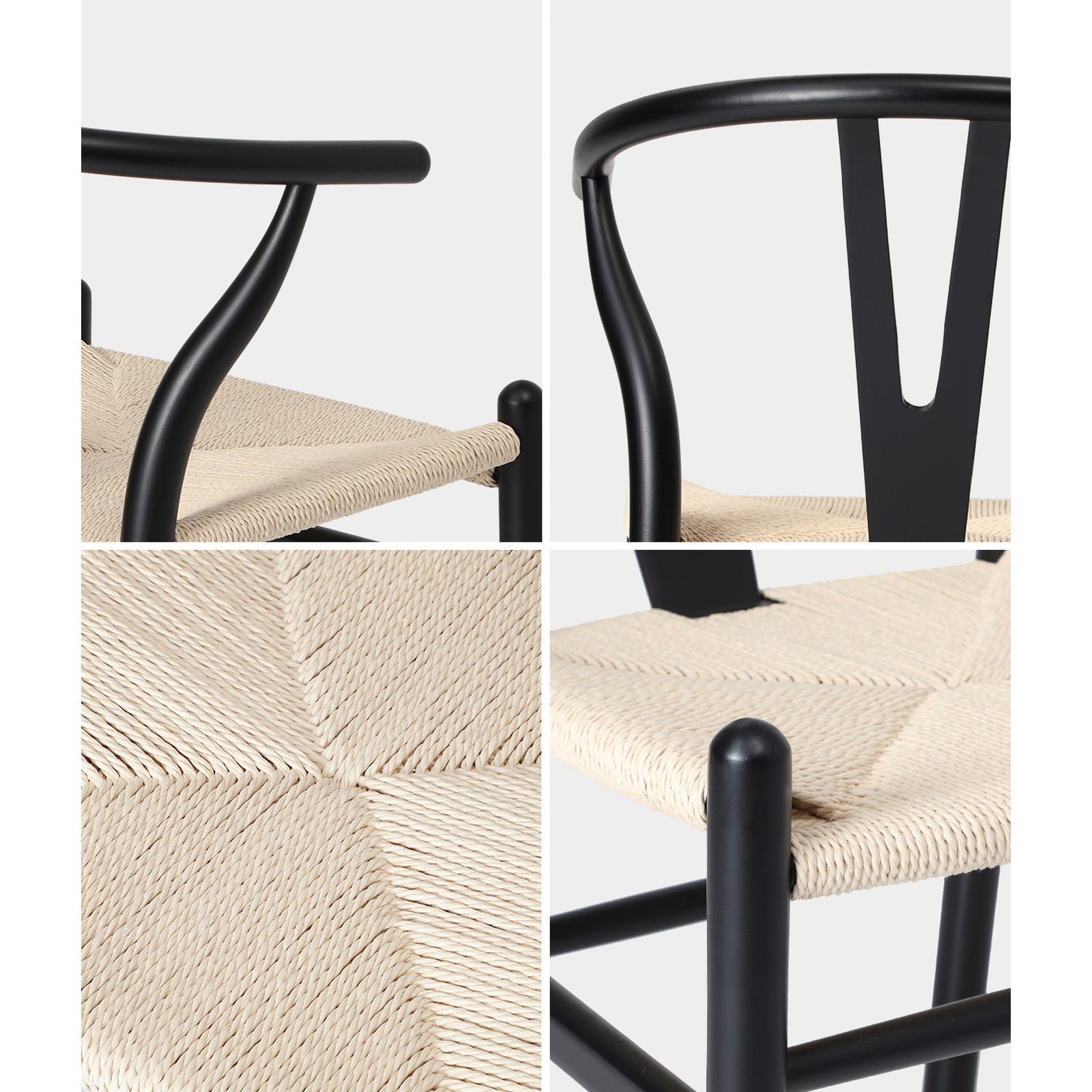 Oikiture 6xDining Chair Wooden Hans Wegner Chair Wishbone Cafe Lounge Seat Black - Sunyee