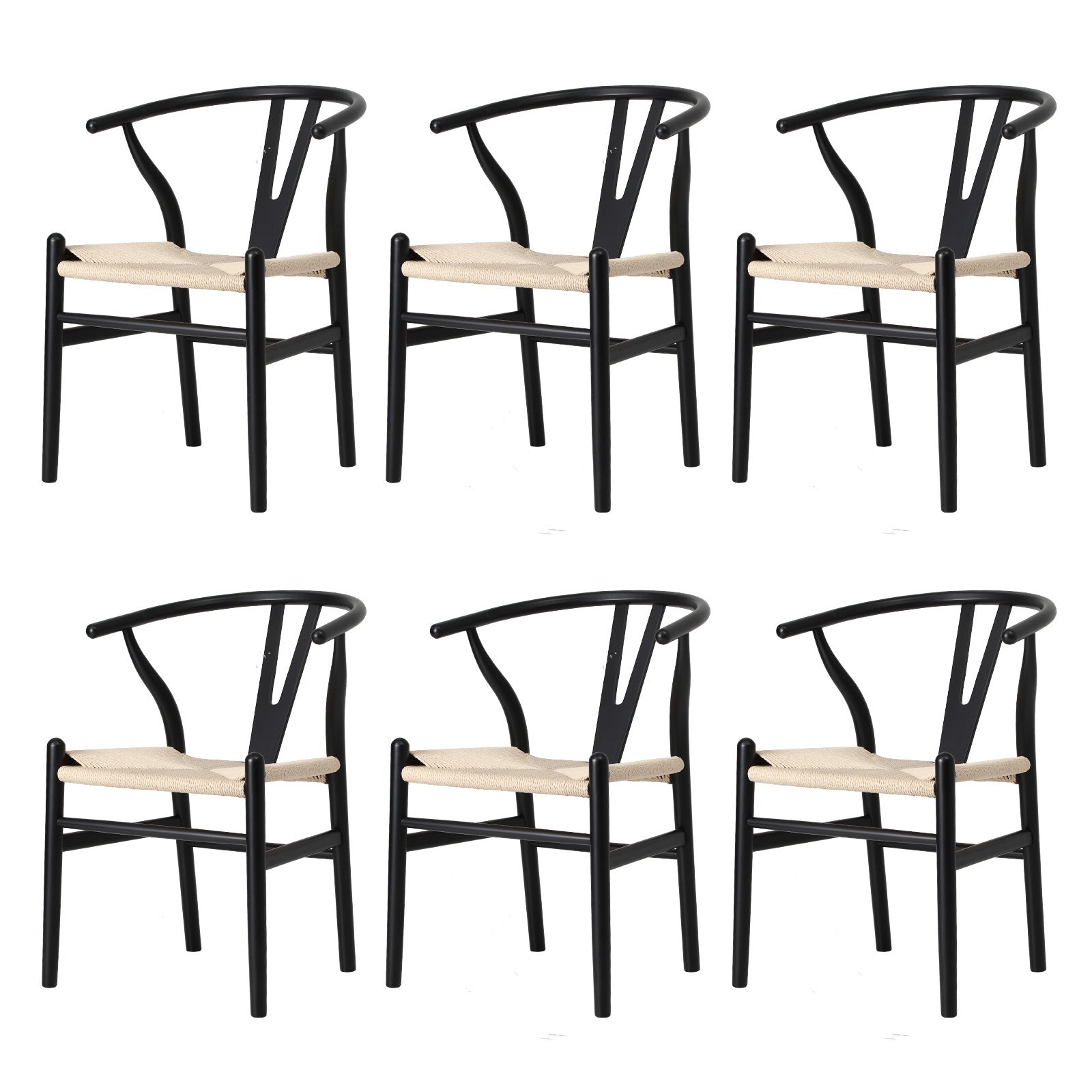 Oikiture 6xDining Chair Wooden Hans Wegner Chair Wishbone Cafe Lounge Seat Black - Sunyee