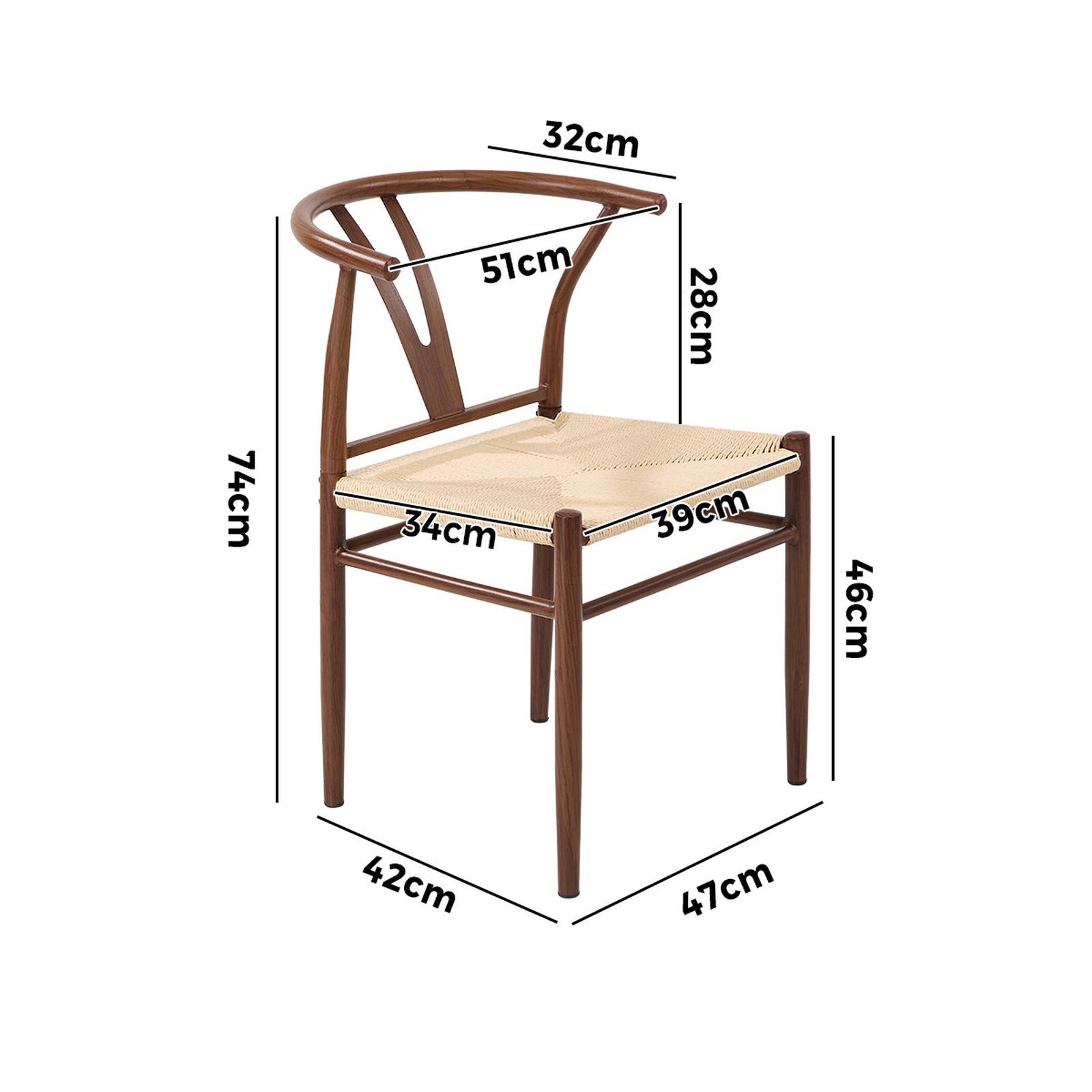 Oikiture 2x Dining Chair Metal Hans Wegner Chair Wishbone Cafe Lounge Walnut