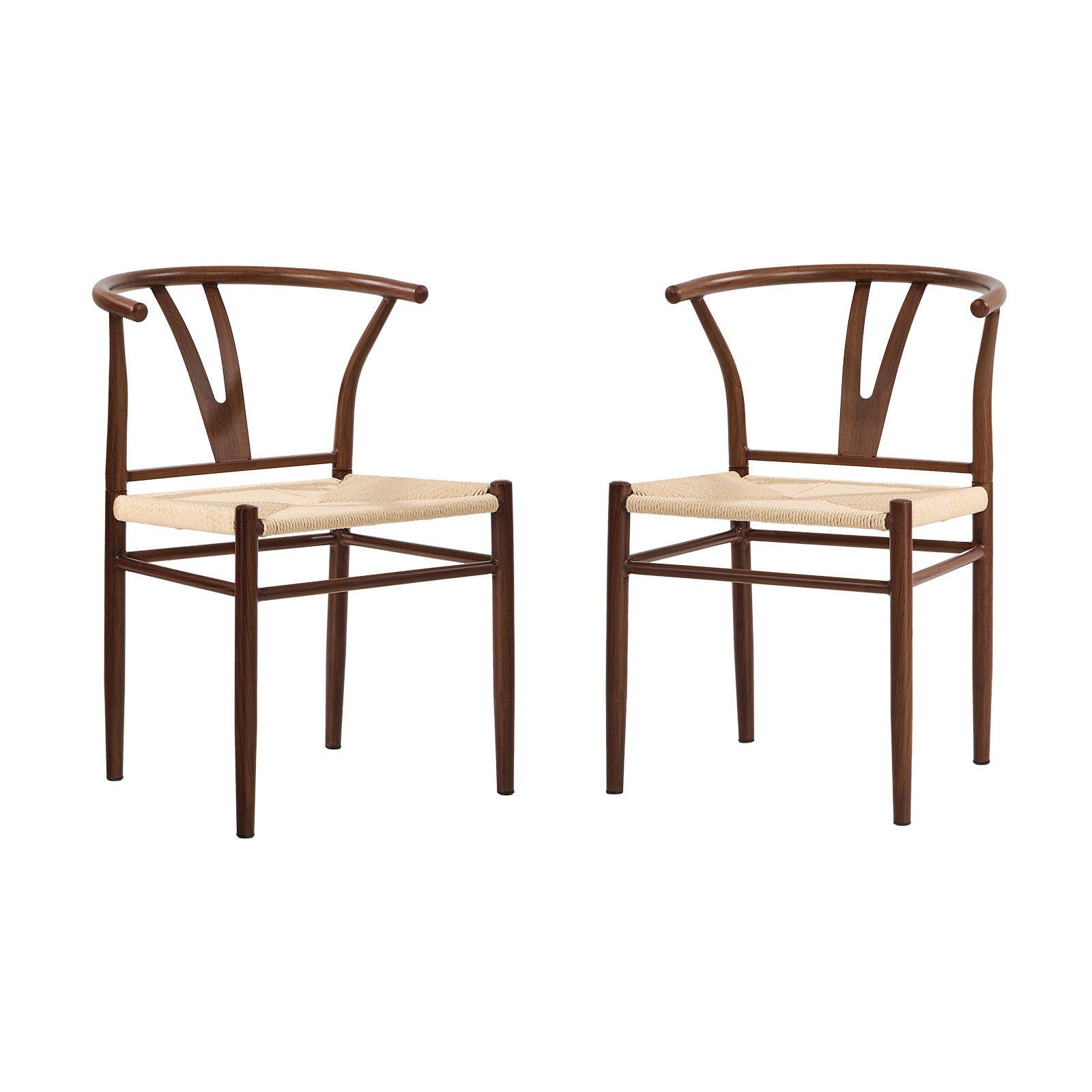 Oikiture 2x Dining Chair Metal Hans Wegner Chair Wishbone Cafe Lounge Walnut