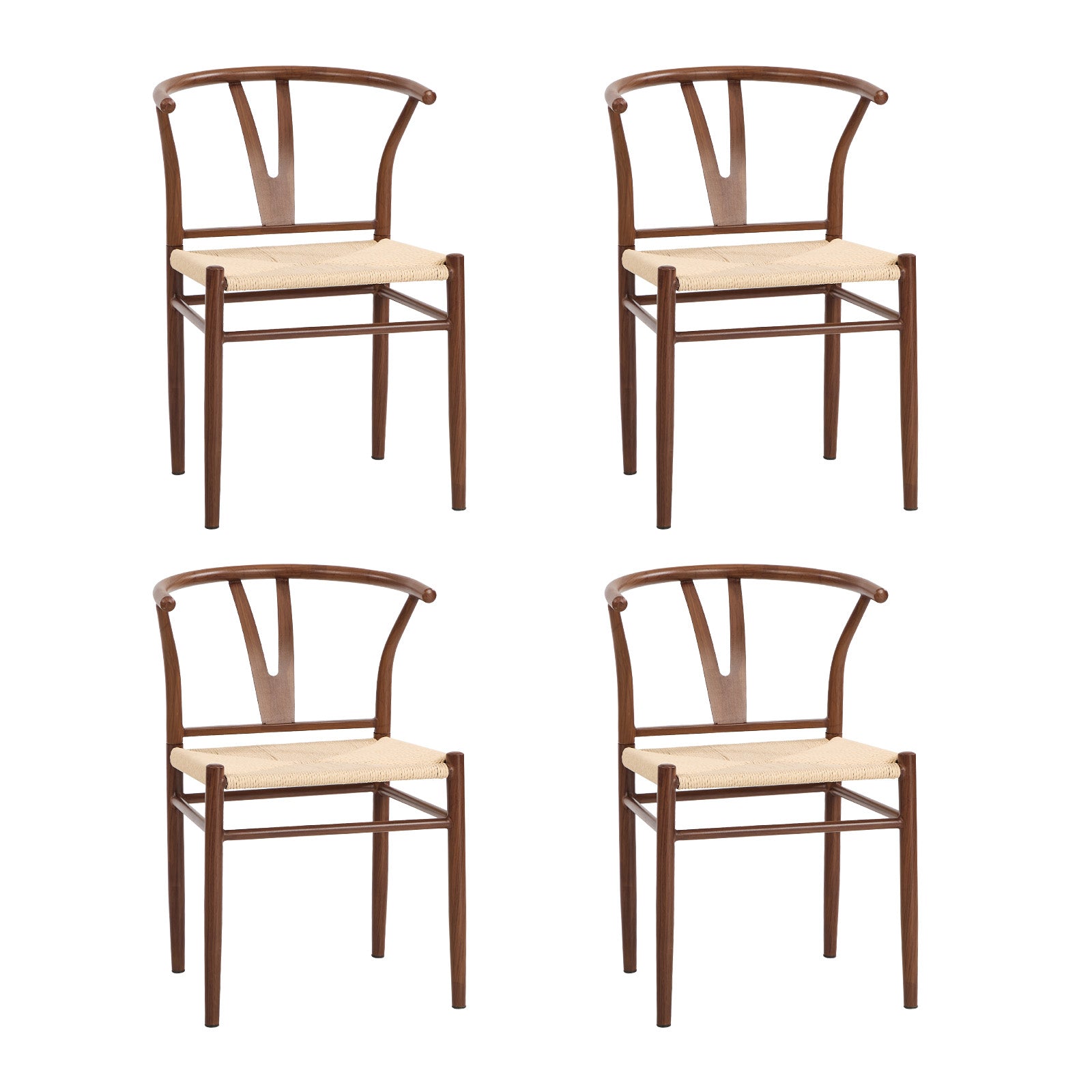 Oikiture 4x Dining Chair Metal Hans Wegner Chair Wishbone Cafe Lounge Walnut