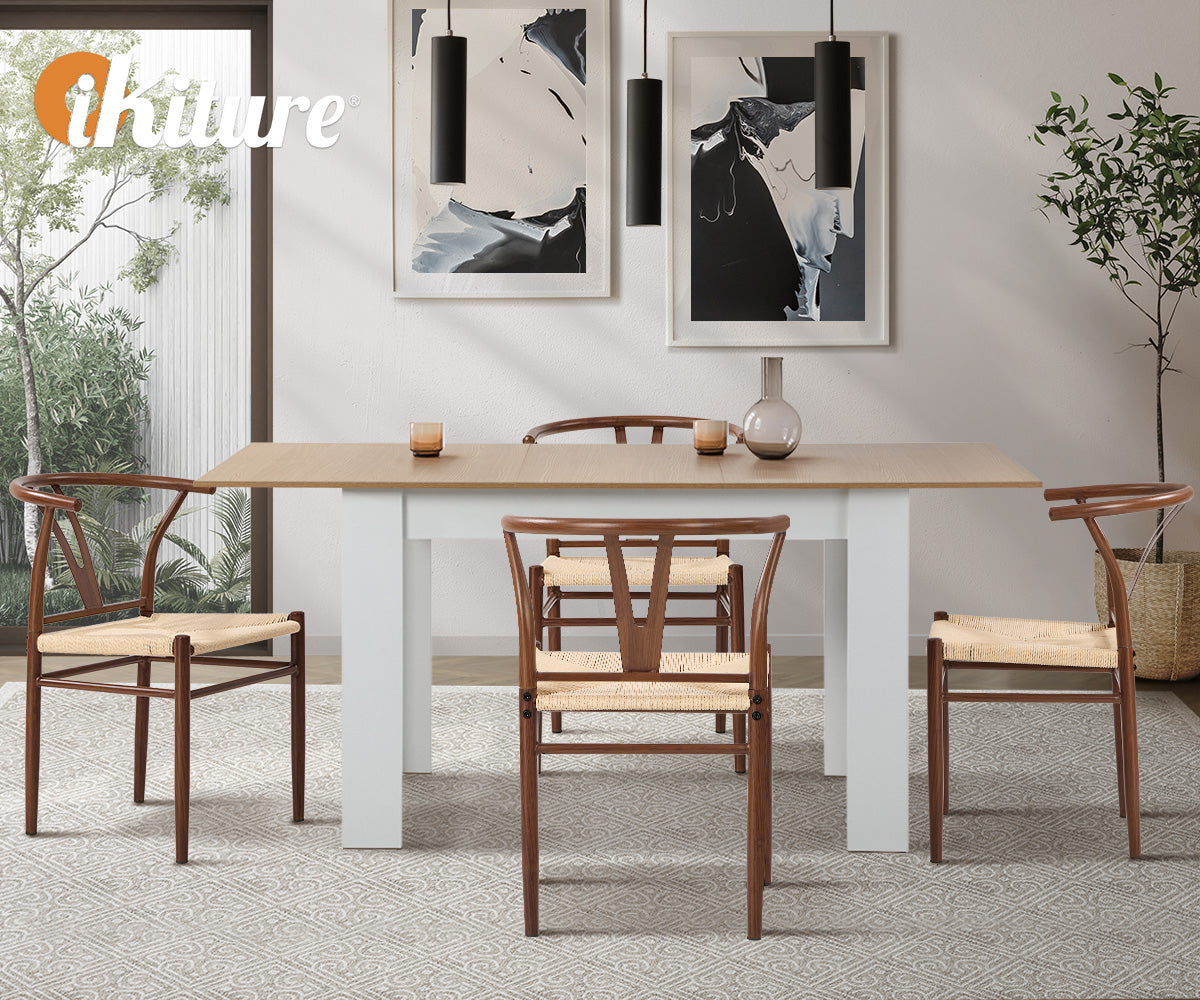 Oikiture 6x Dining Chair Metal Hans Wegner Chair Wishbone Cafe Lounge Walnut