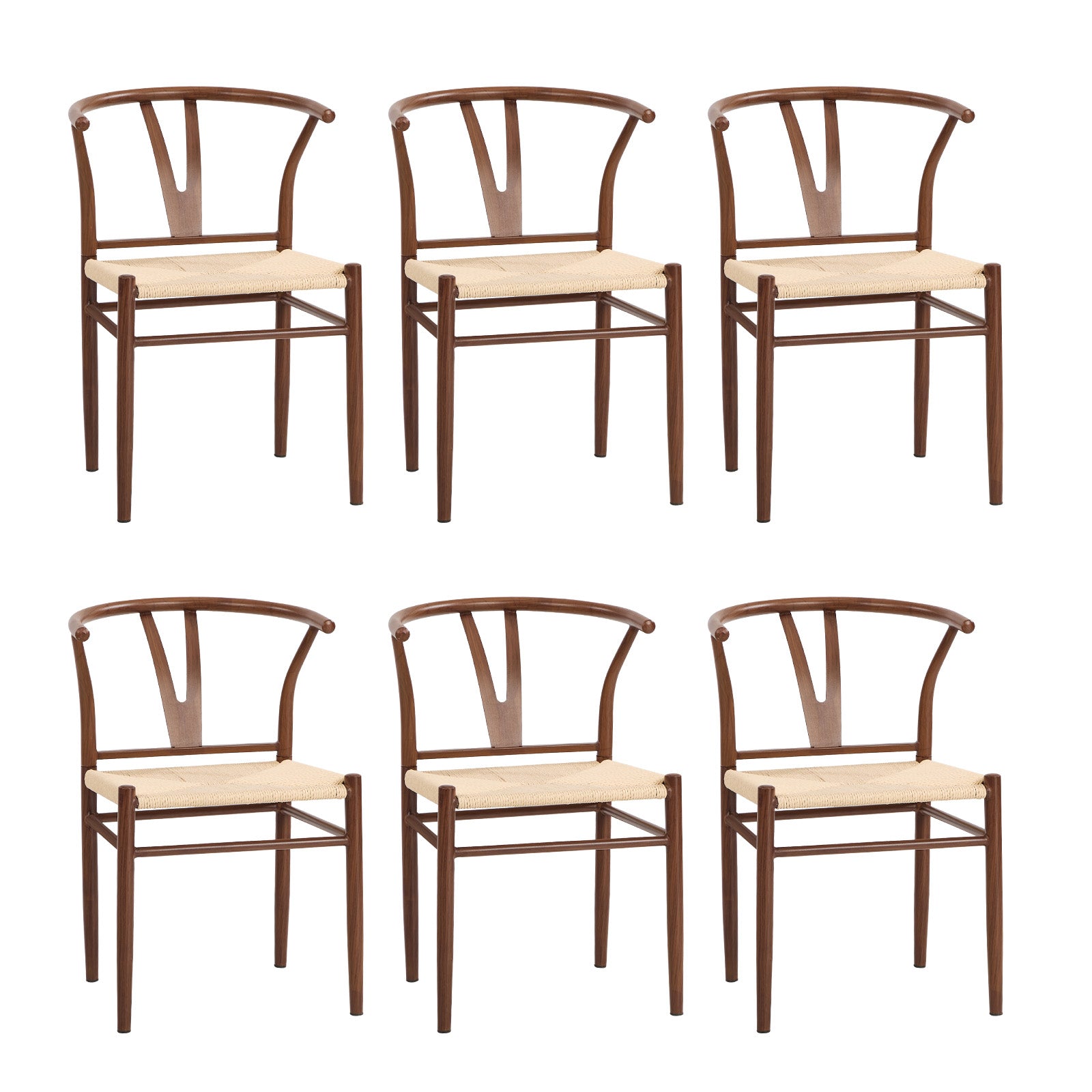 Oikiture 6x Dining Chair Metal Hans Wegner Chair Wishbone Cafe Lounge Walnut