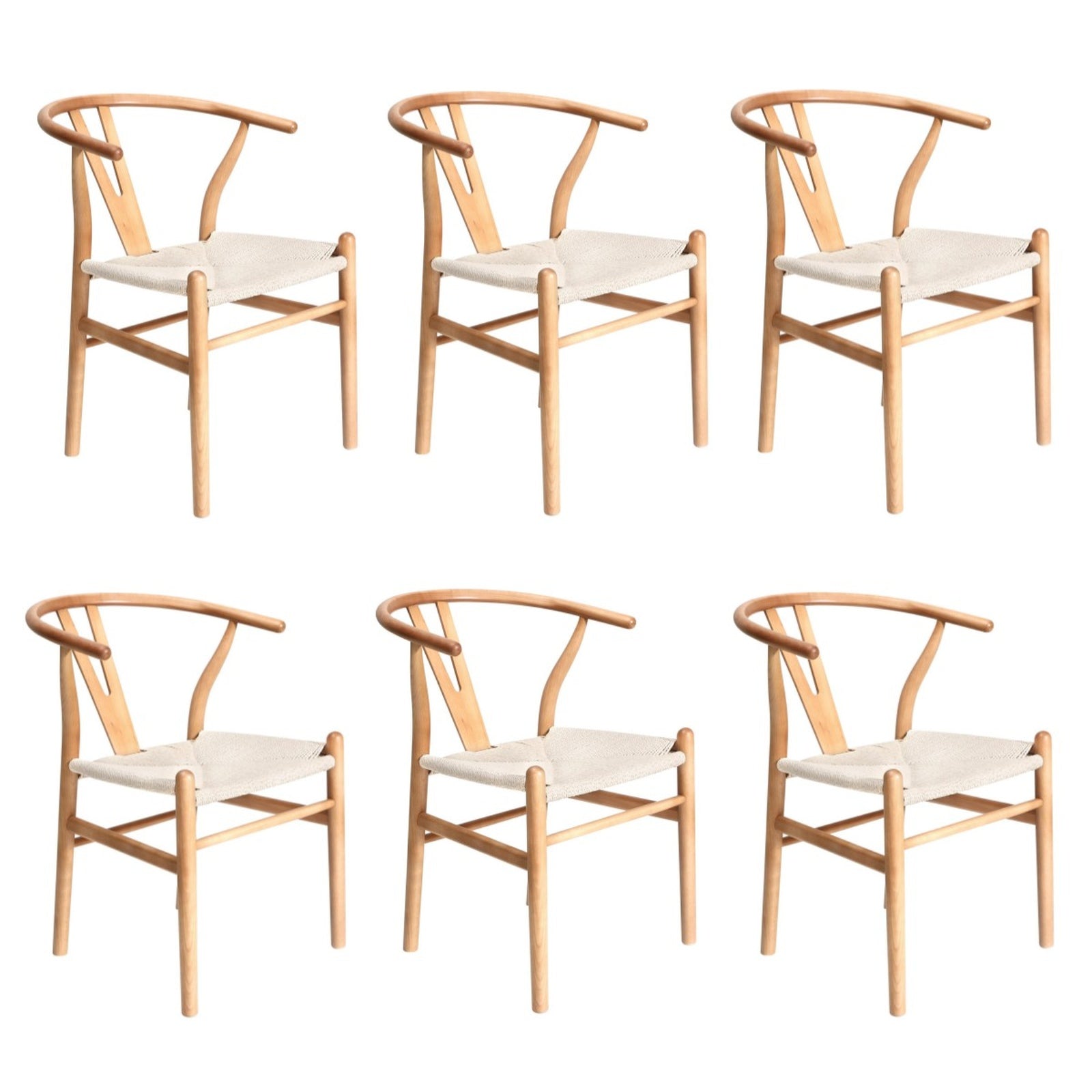 Oikiture 6x Dining Chair Wooden Hans Wegner Chair Wishbone Cafe Lounge Seat - Sunyee
