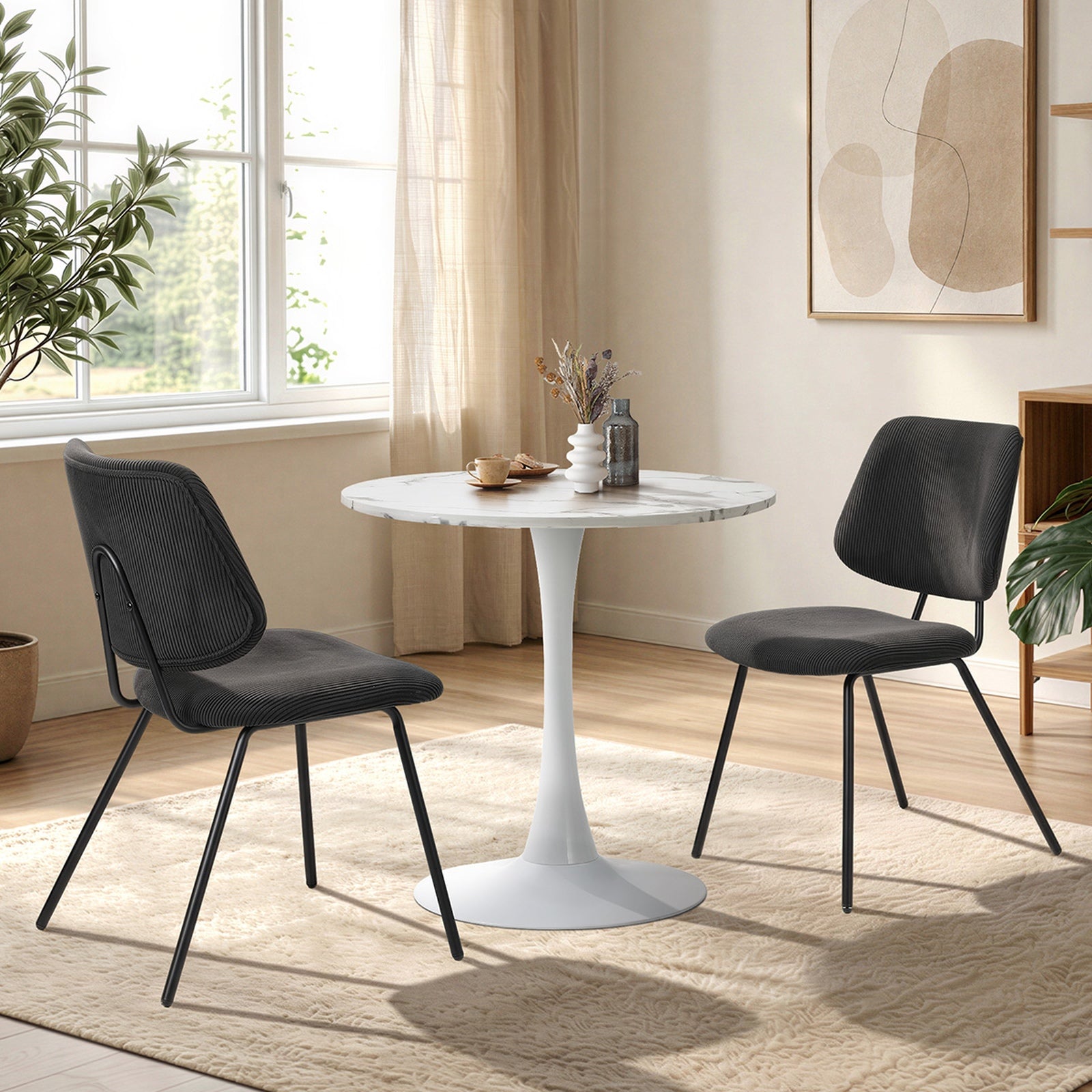 Oikiture Dining Table Set 60cm Round Dining Table and Chairs Black&White